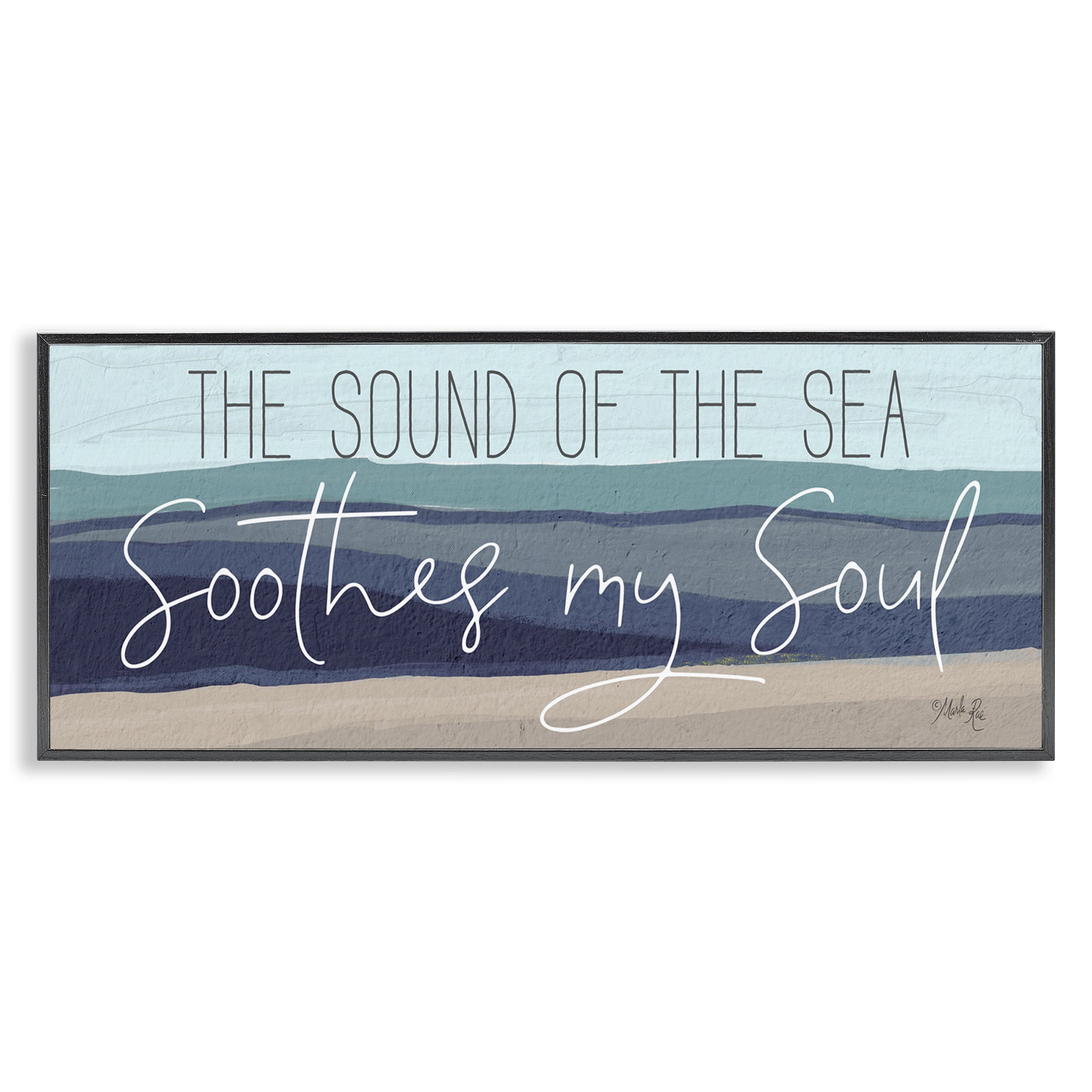 Stupell Industries Sound Of The Sea Coastal Painting Black Framed Art Print Wall Art, 30 x 13