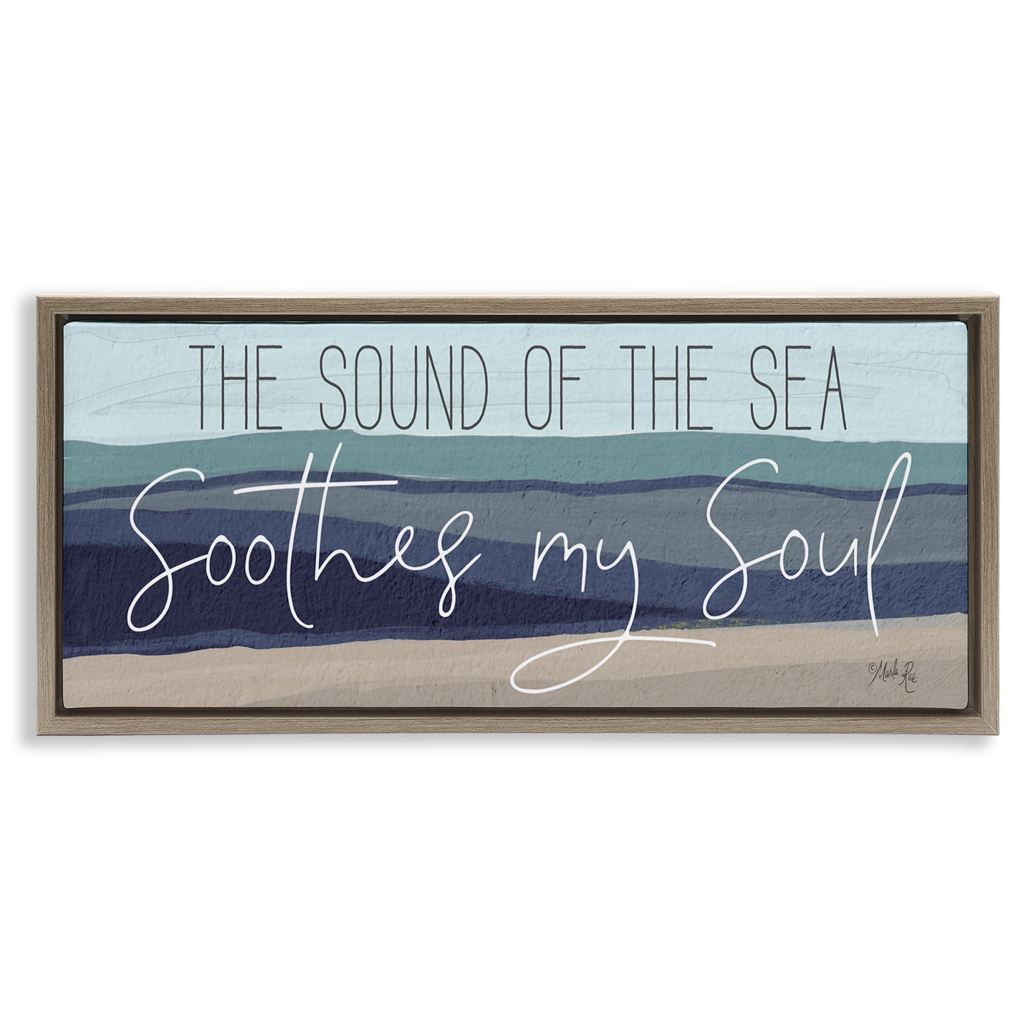 Stupell Industries Sound Of The Sea Coastal Painting Brown Floater Framed Canvas Art Print Wall Art, 25 x 11