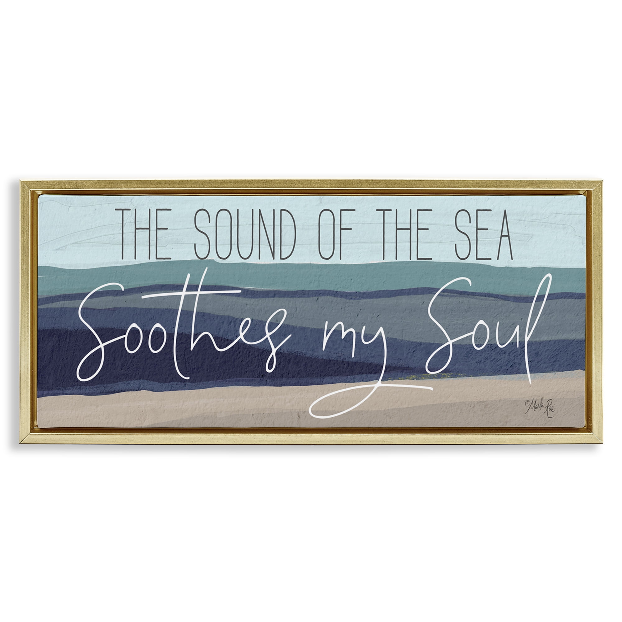 Stupell Industries Sound Of The Sea Coastal Painting Gold Floater Framed Canvas Art Print Wall Art, 25 x 11
