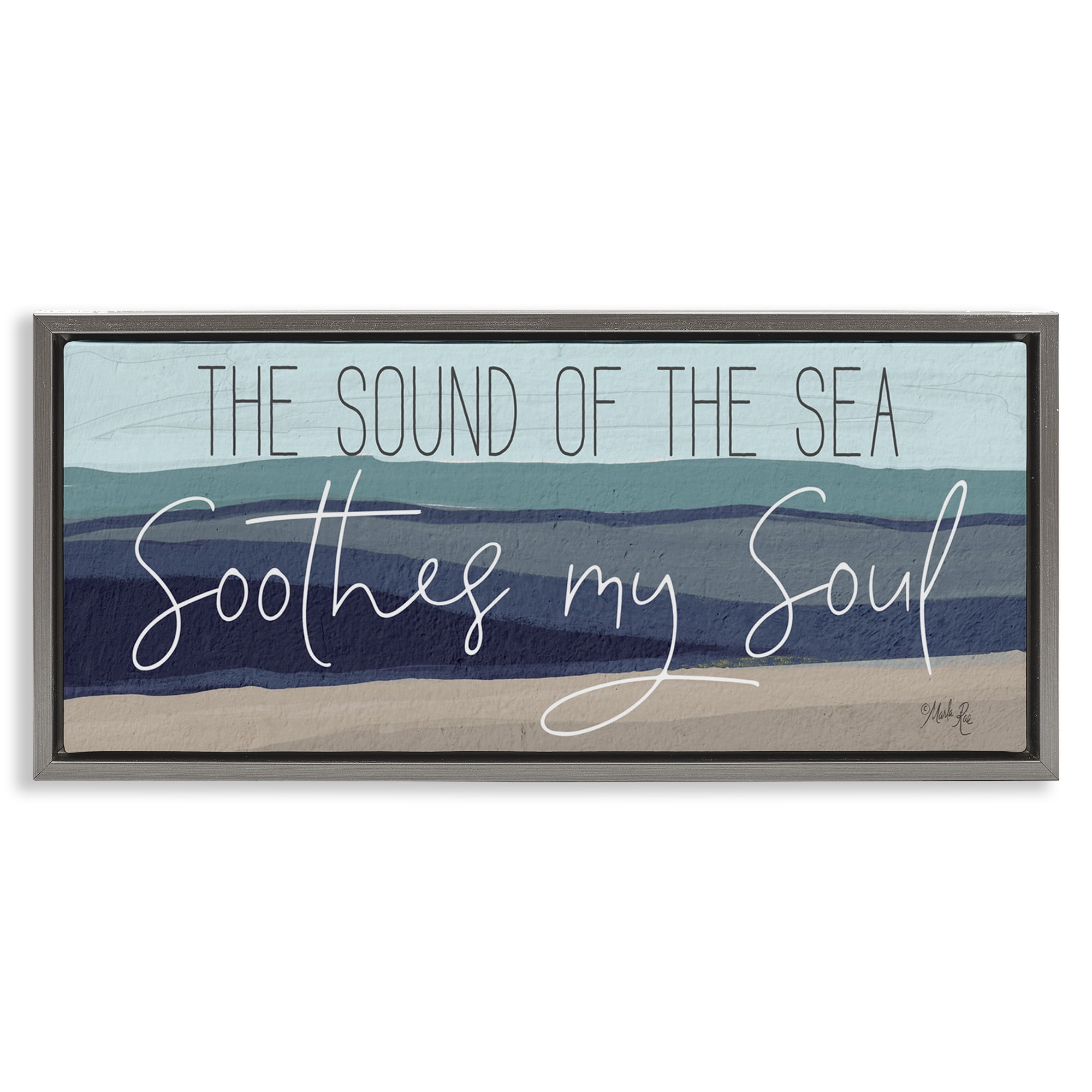 Stupell Industries Sound Of The Sea Coastal Painting Gray Floater Framed Canvas Art Print Wall Art, 31 x 14