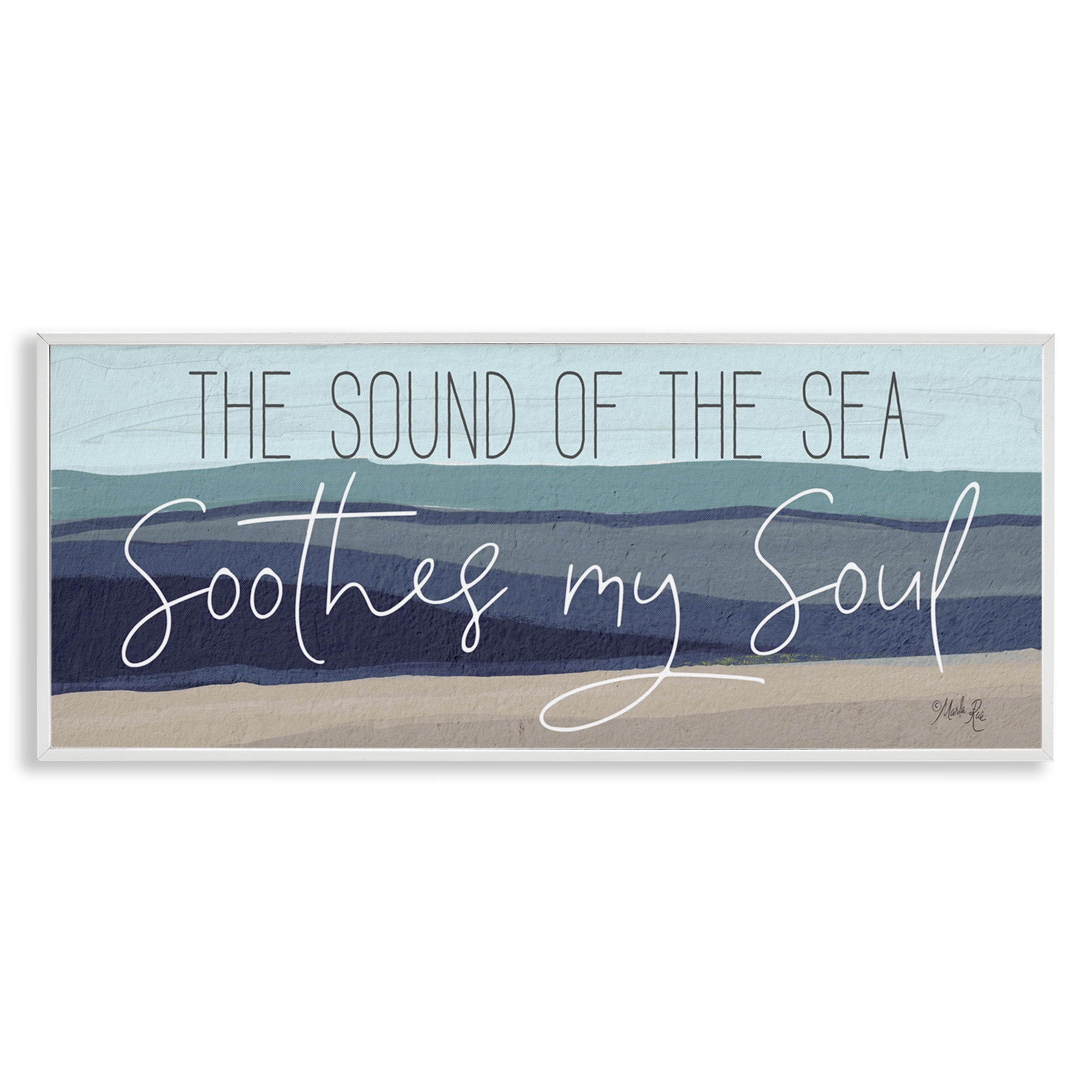 Stupell Industries Sound Of The Sea Coastal Painting White Framed Art Print Wall Art, 24 x 10