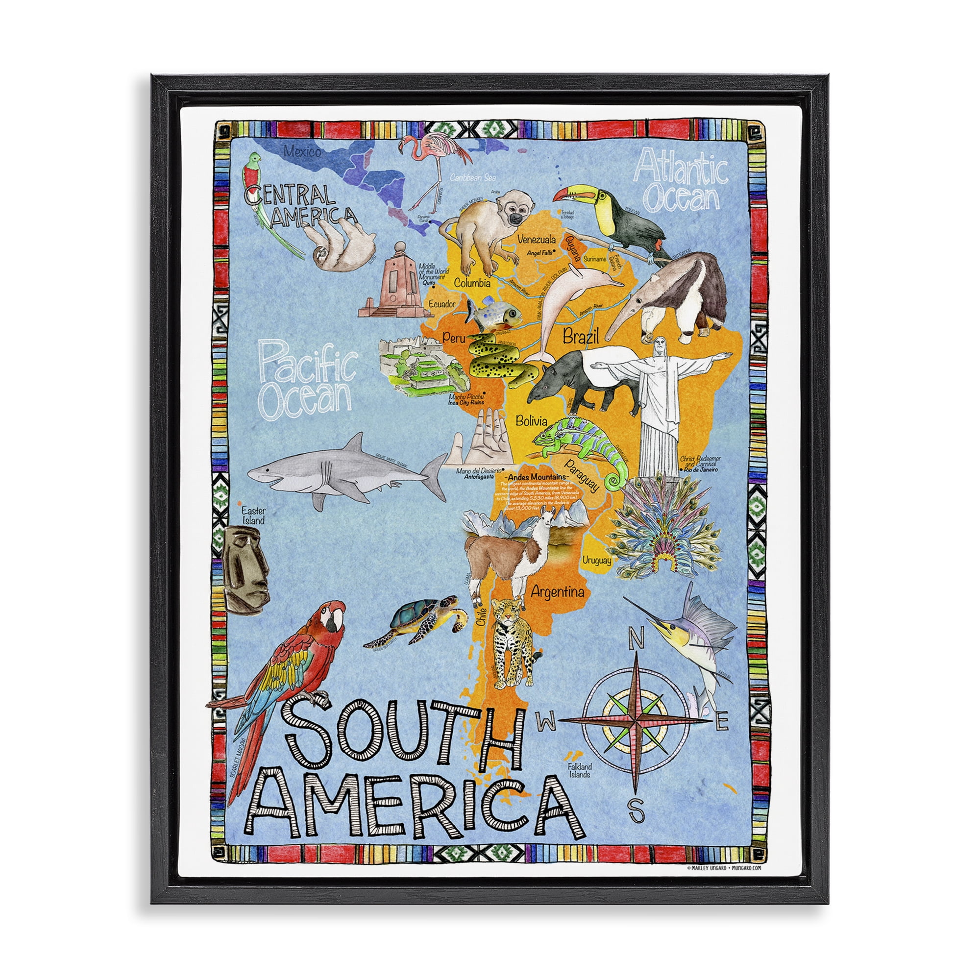 Stupell Industries South Africa Animal Map Town & City Painting Black Floater Framed Art Print Wall Art, 17 x 21