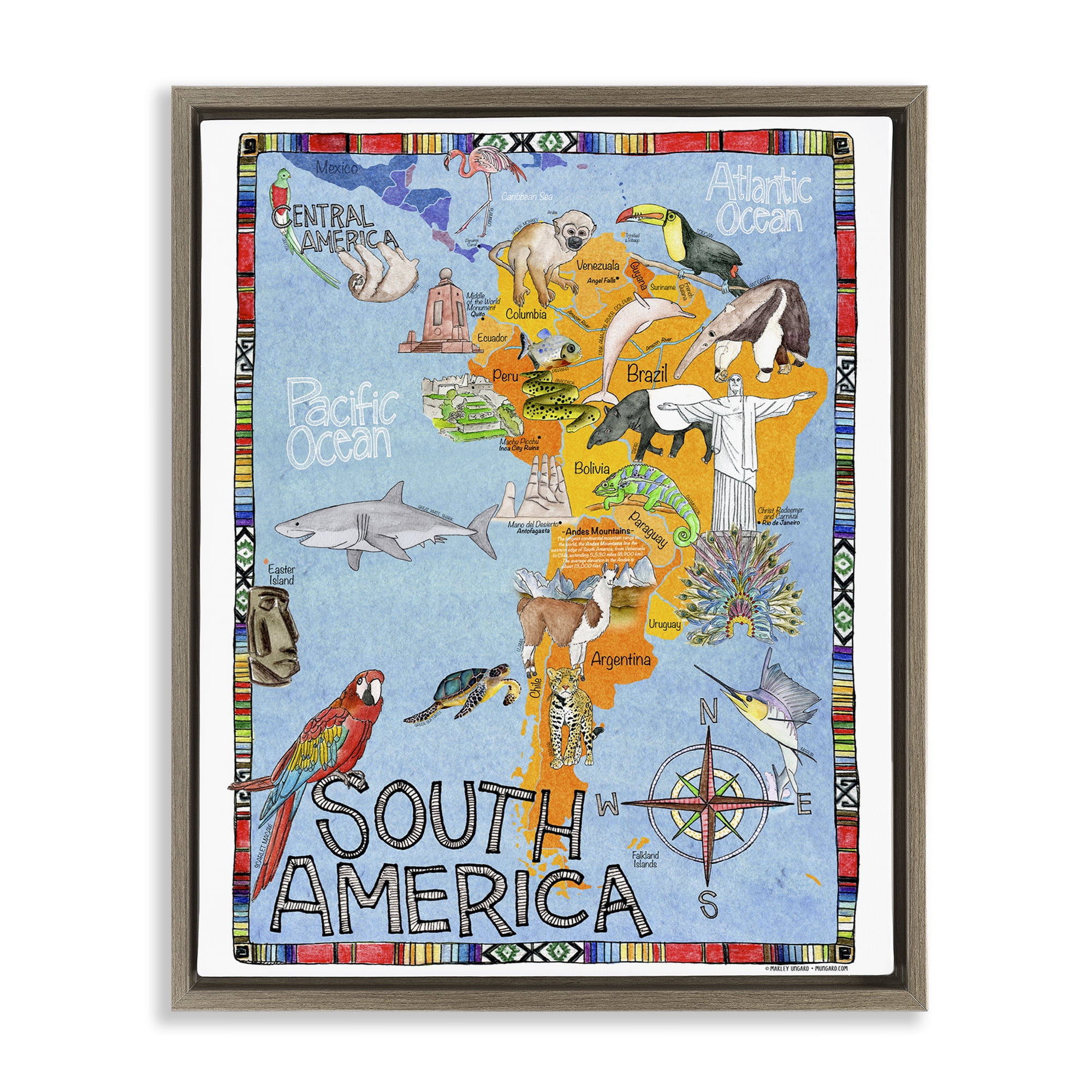 Stupell Industries South Africa Animal Map Town & City Painting Brown