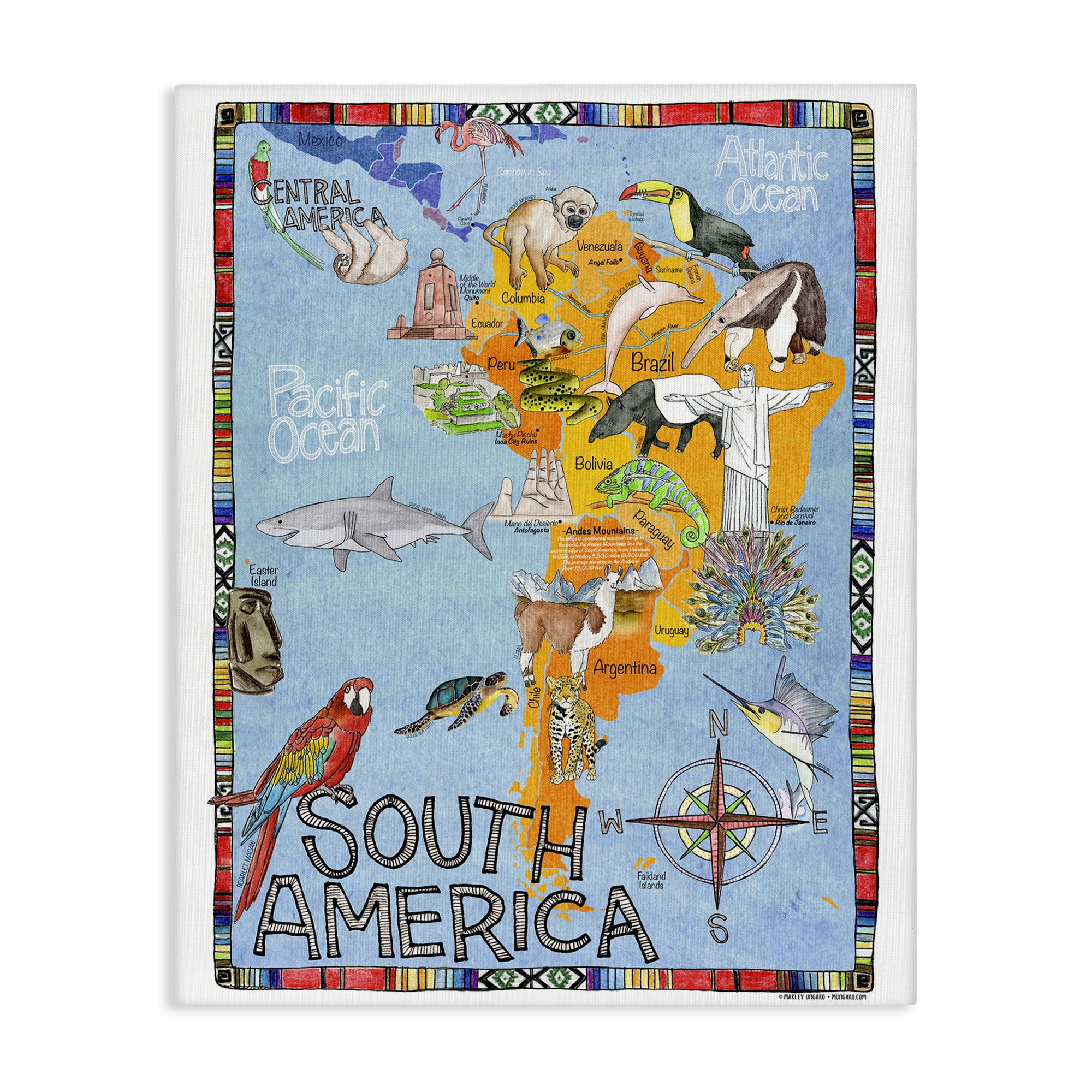 Stupell Industries South Africa Animal Map Town & City Painting Gallery Wrapped Canvas Art Print Wall Art, 36 x 48