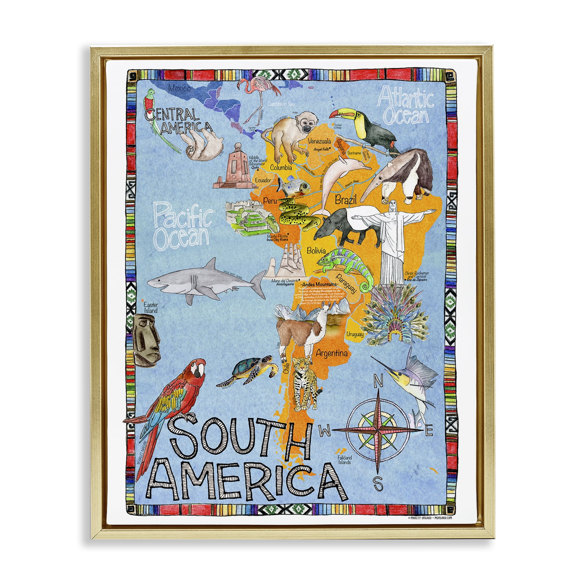 Stupell Industries South Africa Animal Map Town & City Painting Gold Floater Framed Art Print Wall Art, 17 x 21