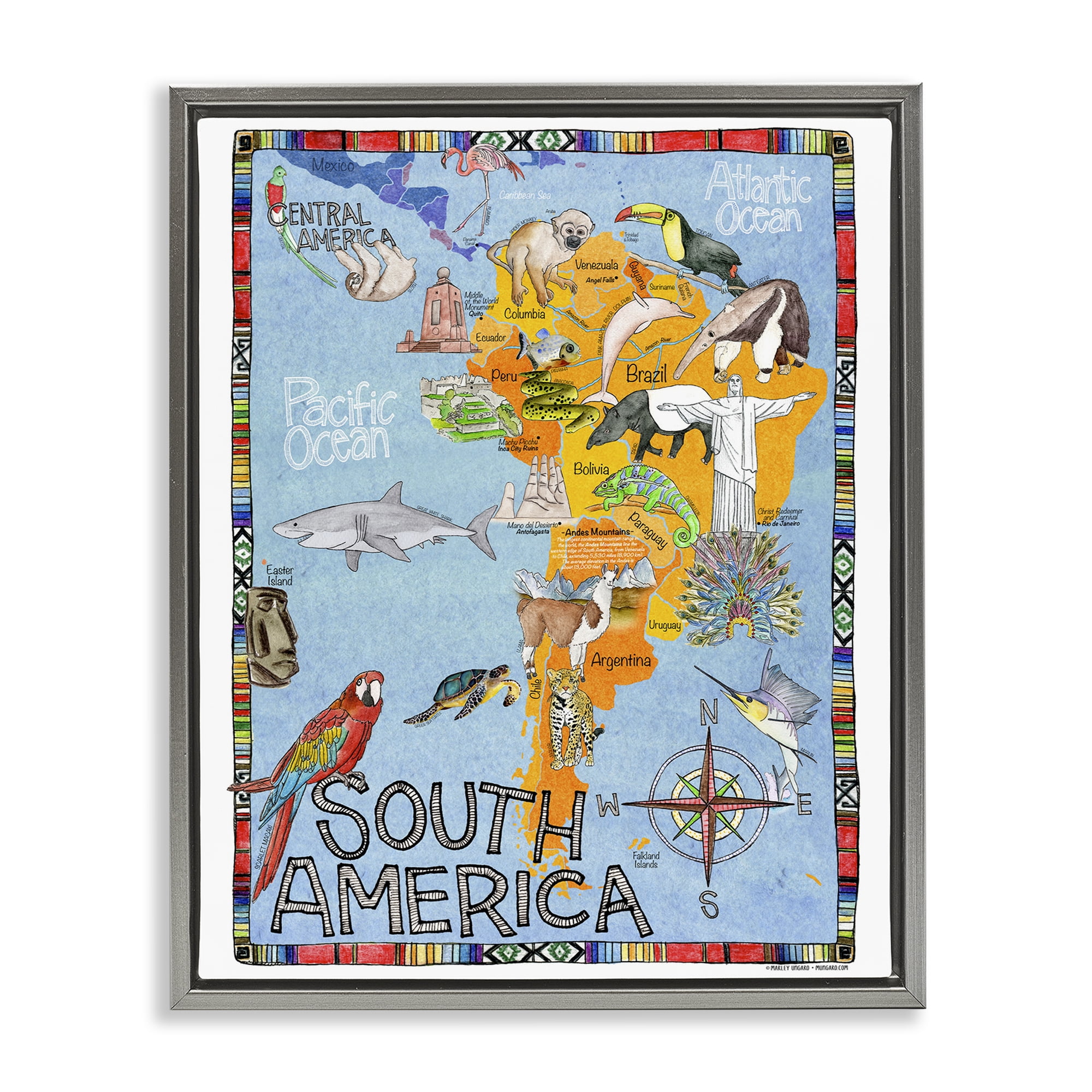 Stupell Industries South Africa Animal Map Town & City Painting Gray Floater Framed Art Print Wall Art, 17 x 21