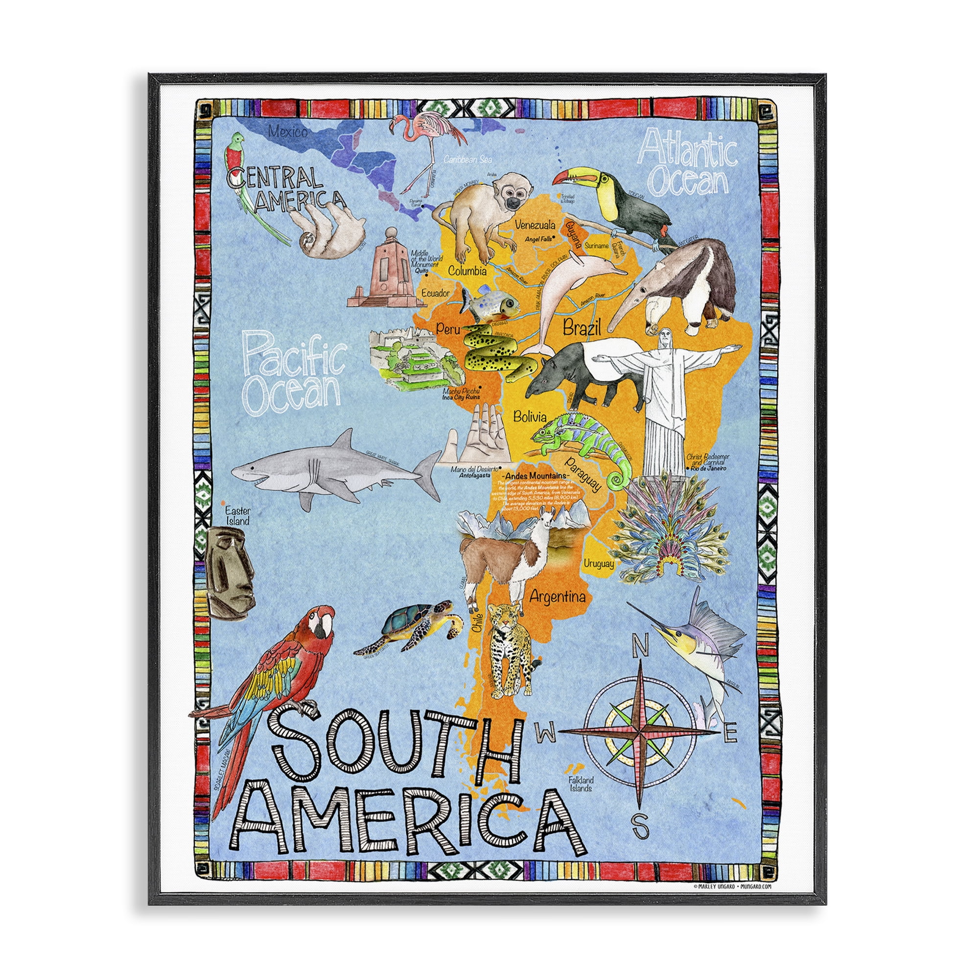 Stupell Industries South Africa Animal Map Travel & Places Painting Black Framed Art Print Wall Art, 11 x 14
