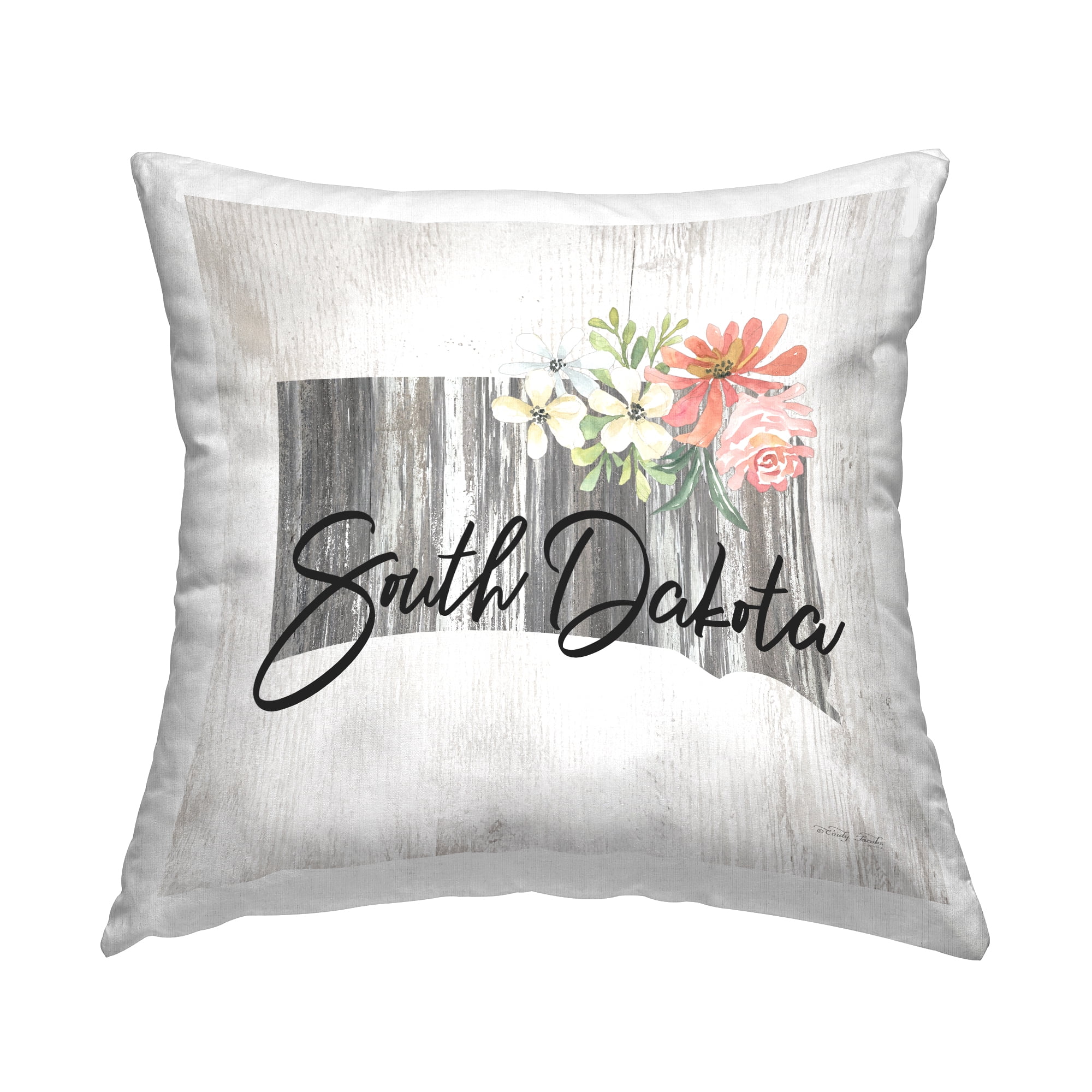 Stupell Industries South Dakota Floral State Square Decorative Printed Throw Pillow, 18 x 18