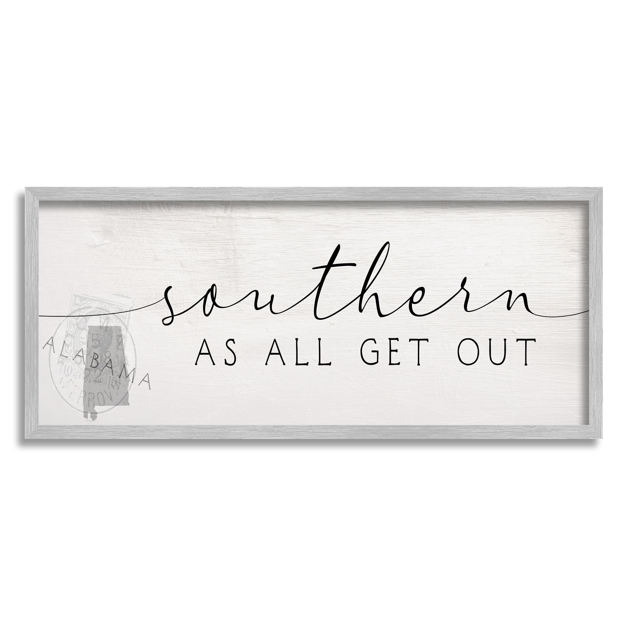Stupell Industries Southern As All Get Out Alabama State Saying Typography Painting Gray Framed Art Print Wall Art, 10 x 24