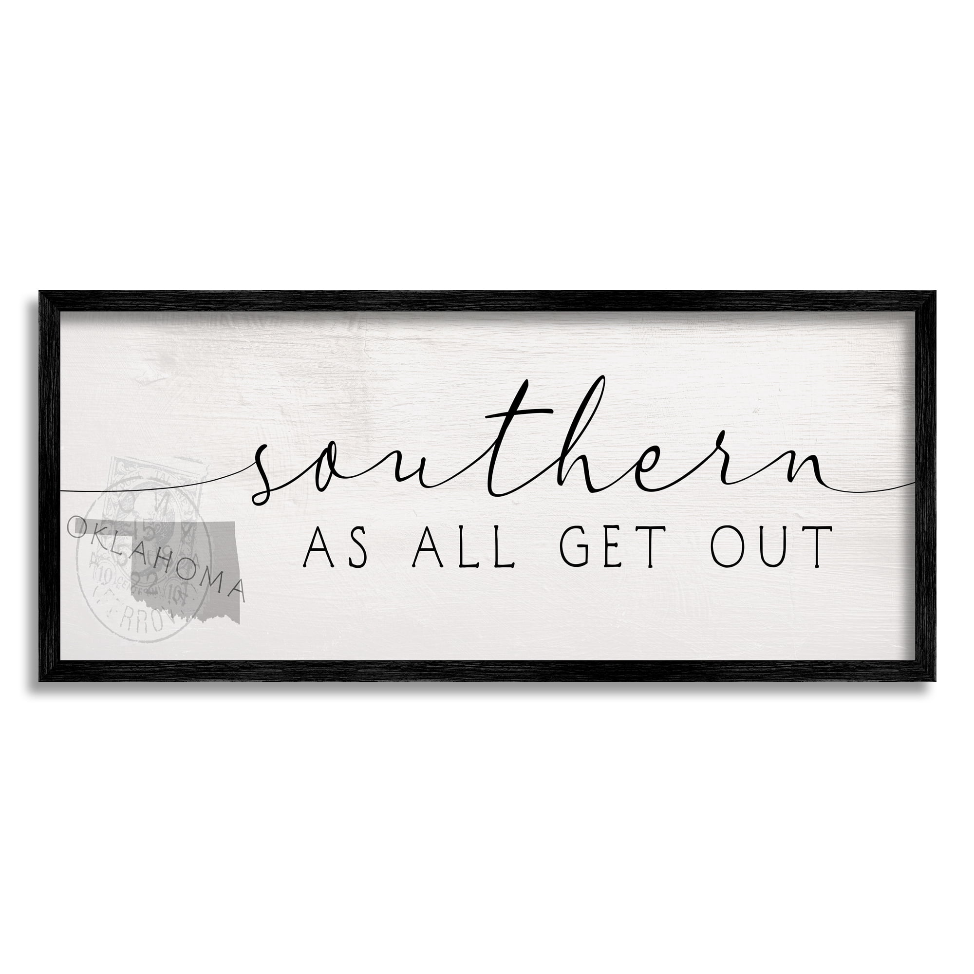 Stupell Industries Southern As All Get Out Phrase Oklahoma State Novelty Painting Black Framed Art Print Wall Art, 13 x 30, Design by Daphne Polselli