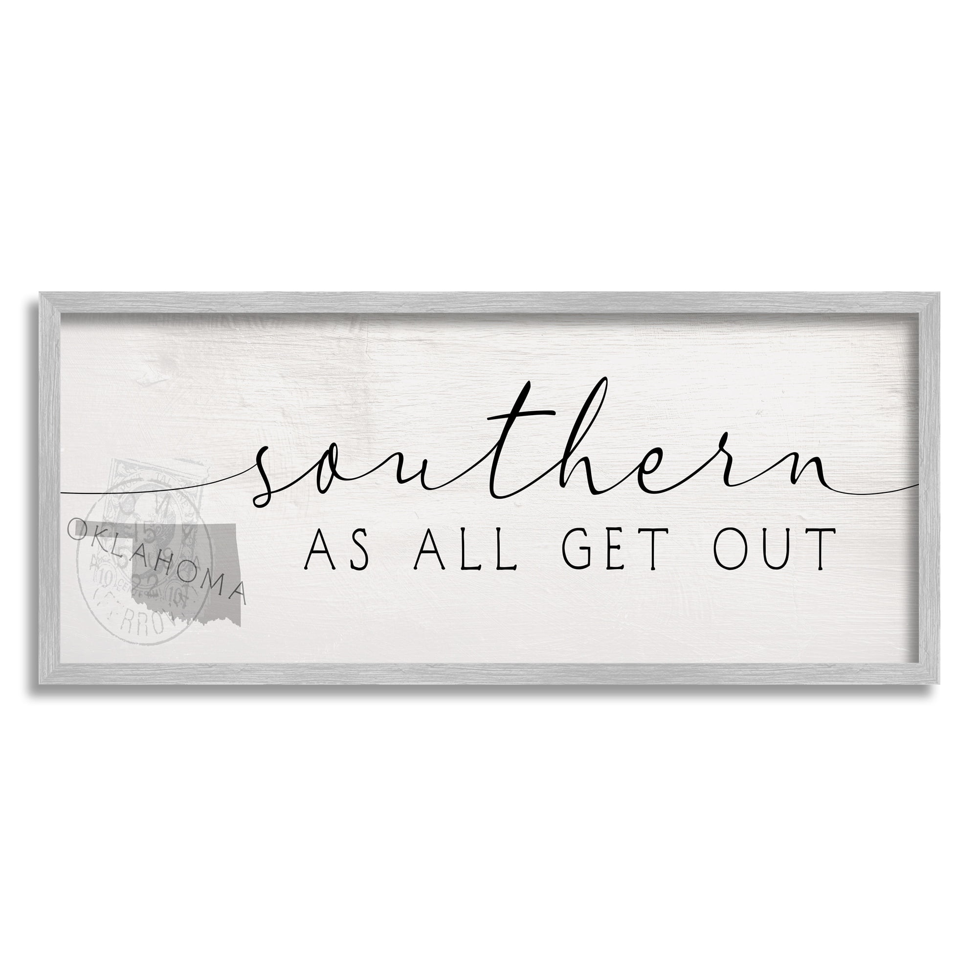 Stupell Industries Southern As All Get Out Phrase Oklahoma State Typography Painting Gray Framed Art Print Wall Art, 13 x 30