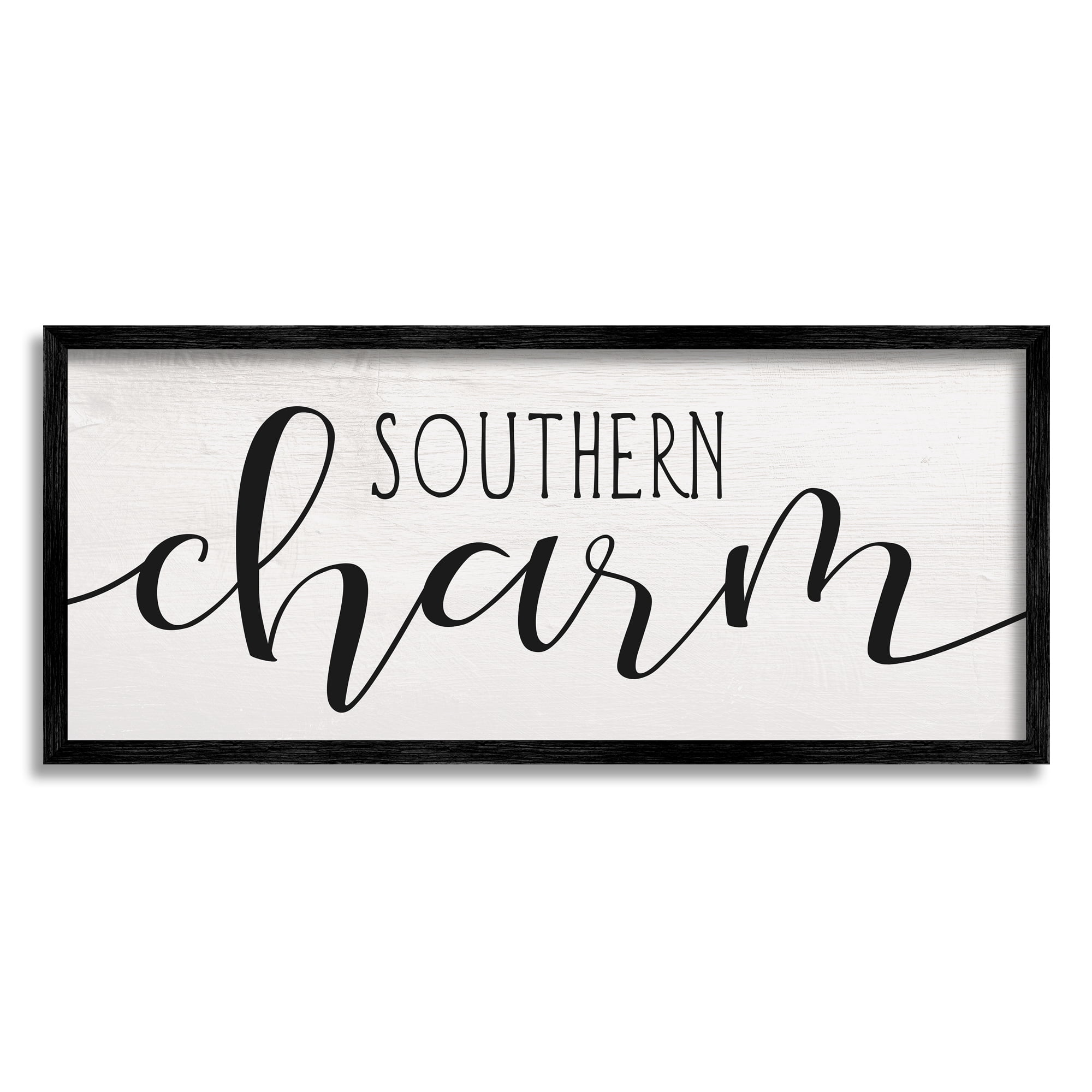 Stupell Industries Southern Charm Saying Minimal Bold Typography Inspirational Painting Black Framed Art Print Wall Art, 13 x 30
