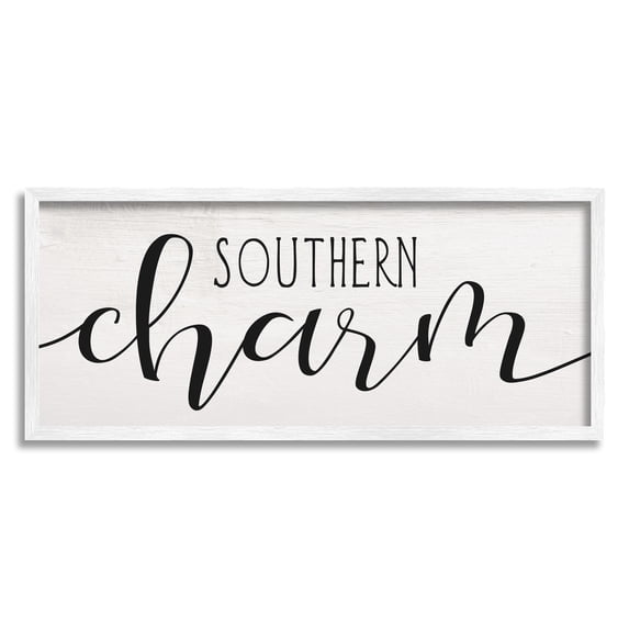 Stupell Industries Southern Charm Saying Minimal Bold Typography Inspirational Painting White Framed Art Print Wall Art, 10 x 24
