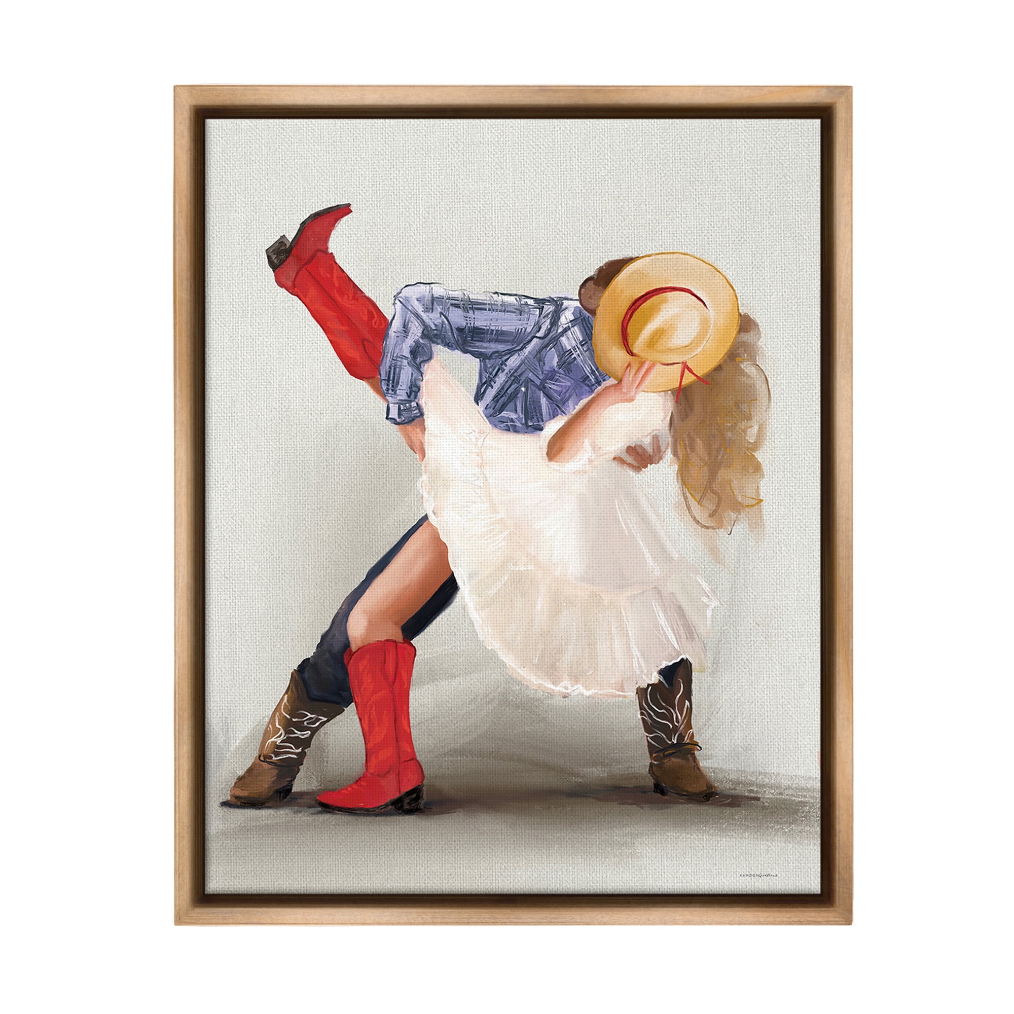 Stupell Industries Southern Couple Kiss Abstract Painting Brown Floater Framed Canvas Art Print Wall Art, 25 x 31