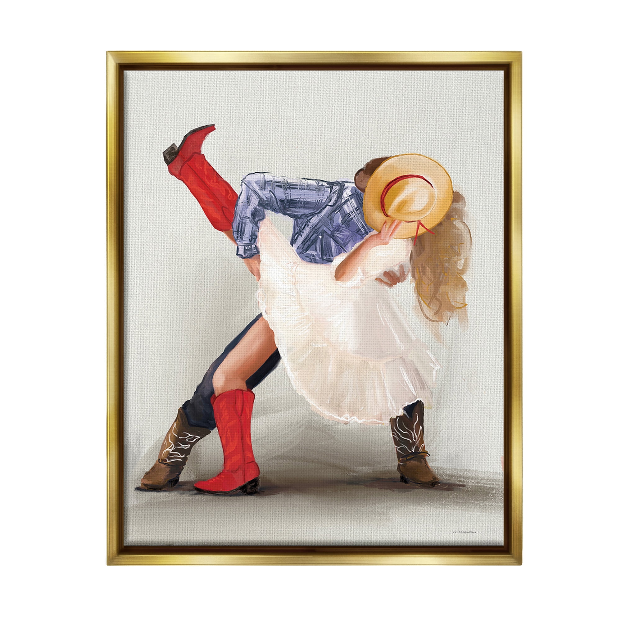 Stupell Industries Southern Couple Kiss Abstract Painting Gold Floater Framed Canvas Art Print Wall Art, 17 x 21