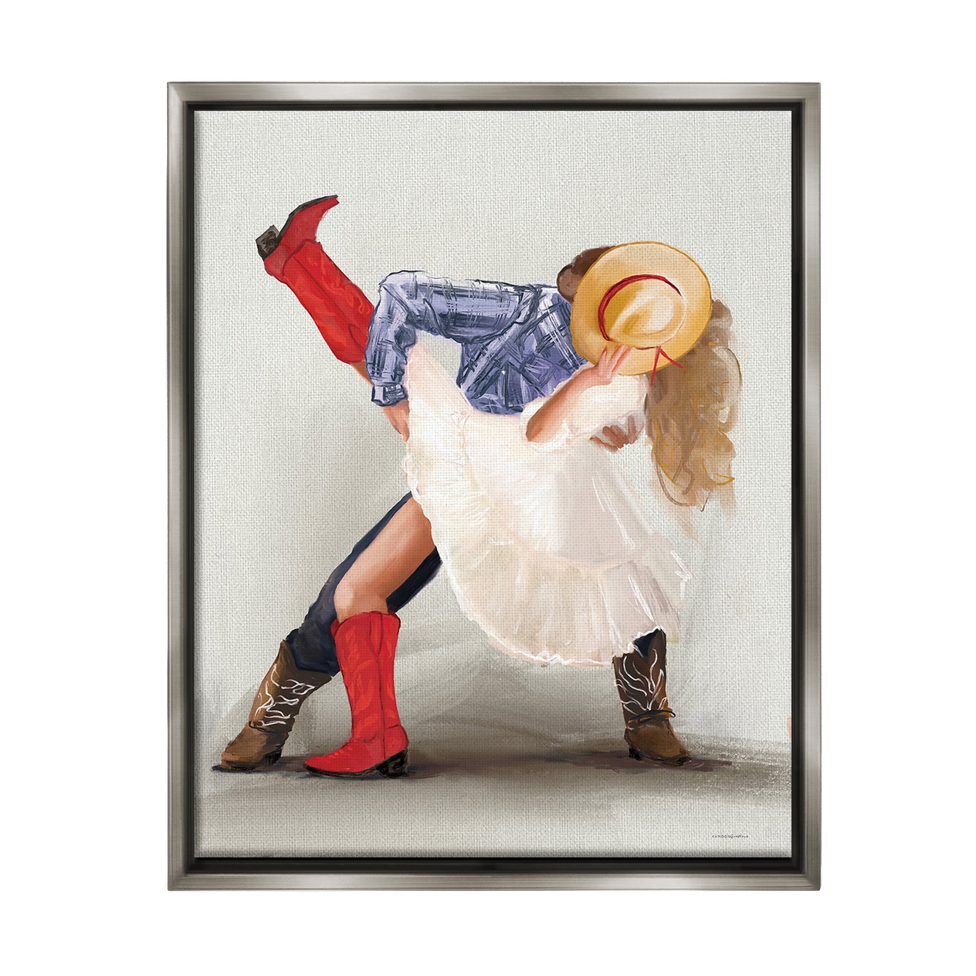 Stupell Industries Southern Couple Kiss Abstract Painting Gray Floater Framed Canvas Art Print Wall Art, 17 x 21