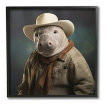 Stupell Industries Southern Cowboy Manatee Animals & Insects Painting Black Framed Art Print Wall Art, 12 x 12