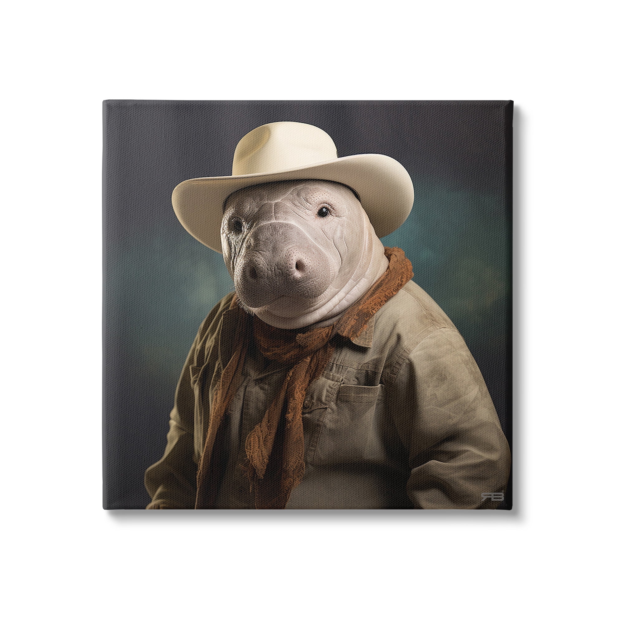 Stupell Industries Southern Cowboy Manatee Animals & Insects Painting Gallery Wrapped Canvas Art Print Wall Art, 30 x 30