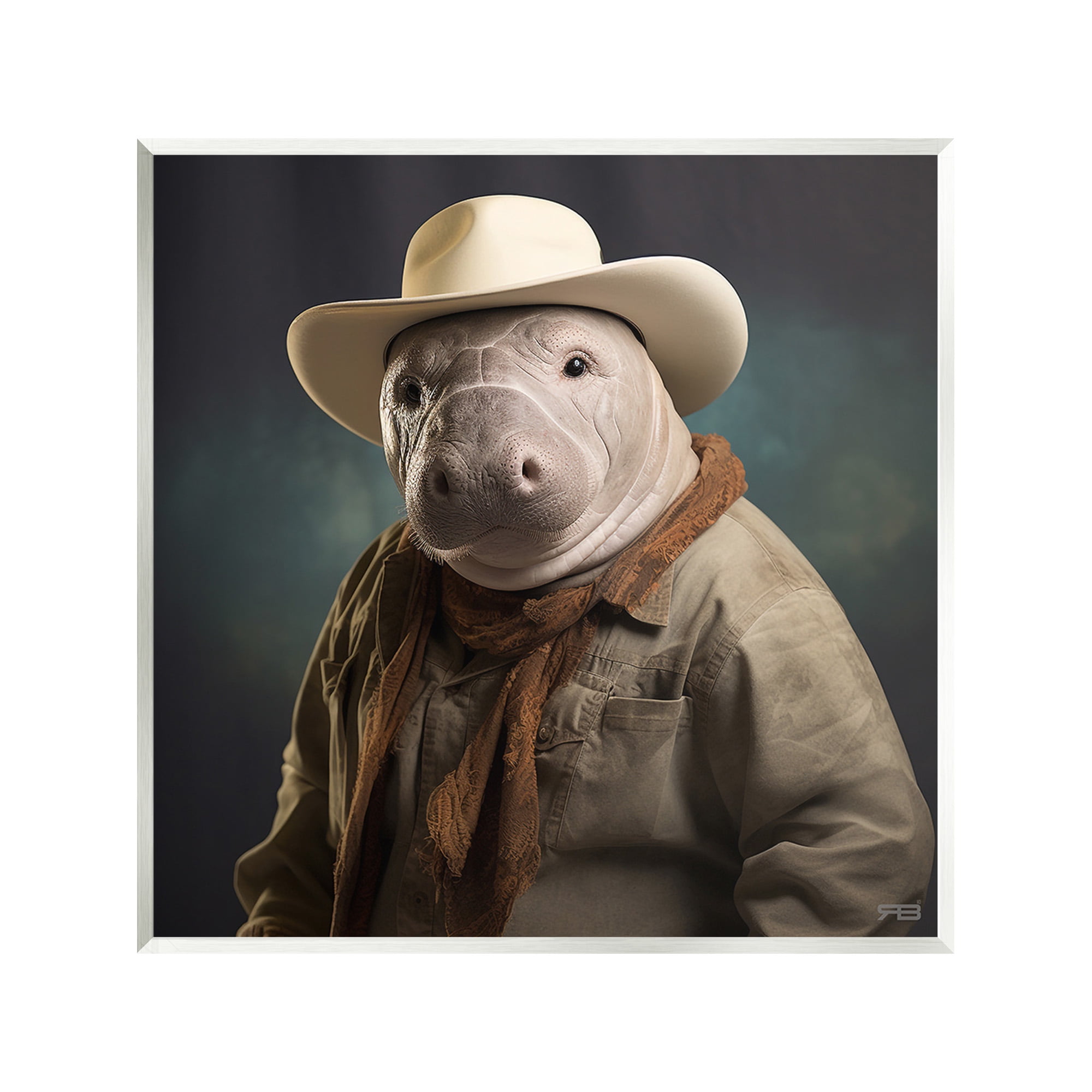 Stupell Industries Southern Cowboy Manatee Animals & Insects Painting Unframed Art Print Wall Art, 12 x 12