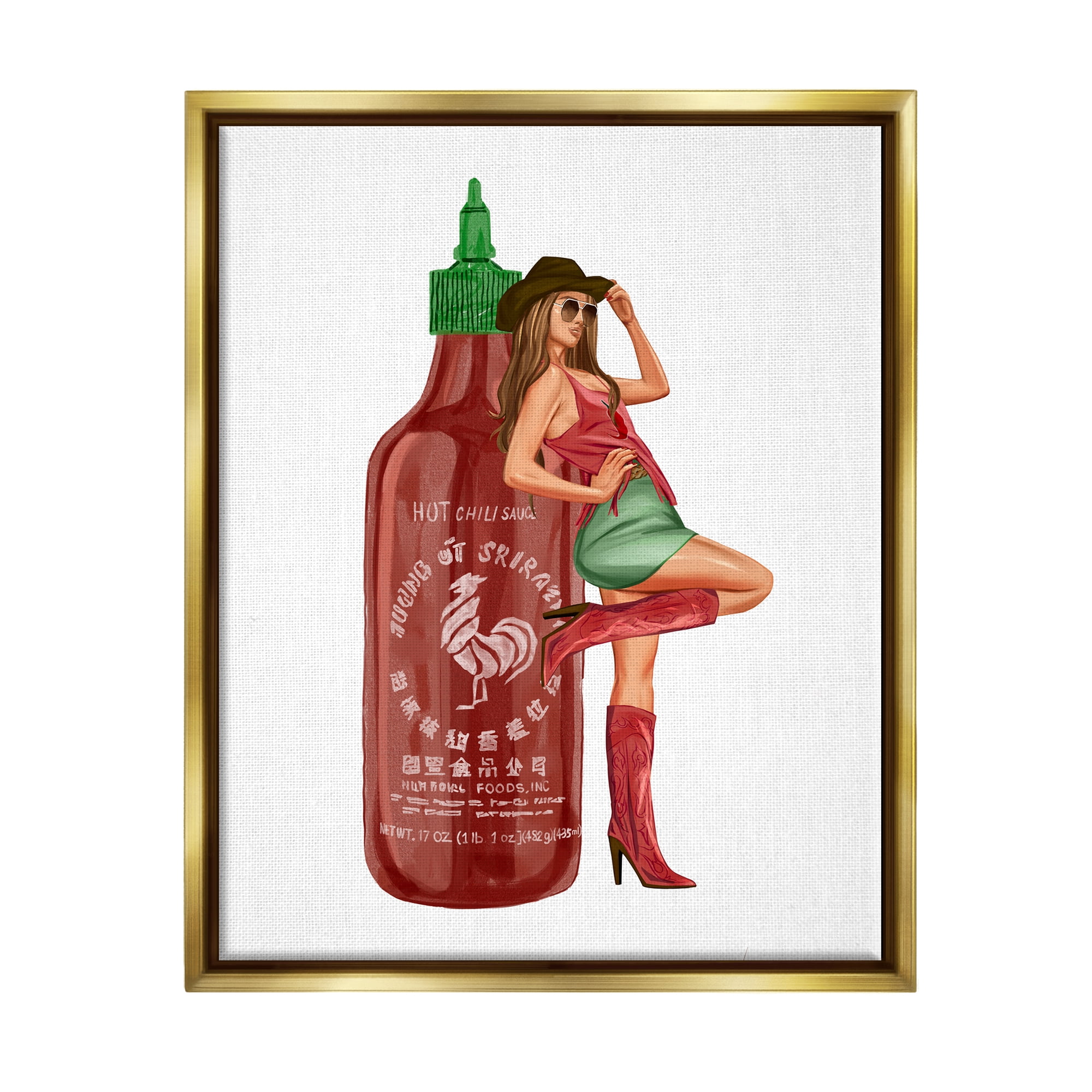 Stupell Industries Southern Girl Hot Sauce Bottle Beauty & Fashion Painting Gold Floater Framed Art Print Wall Art