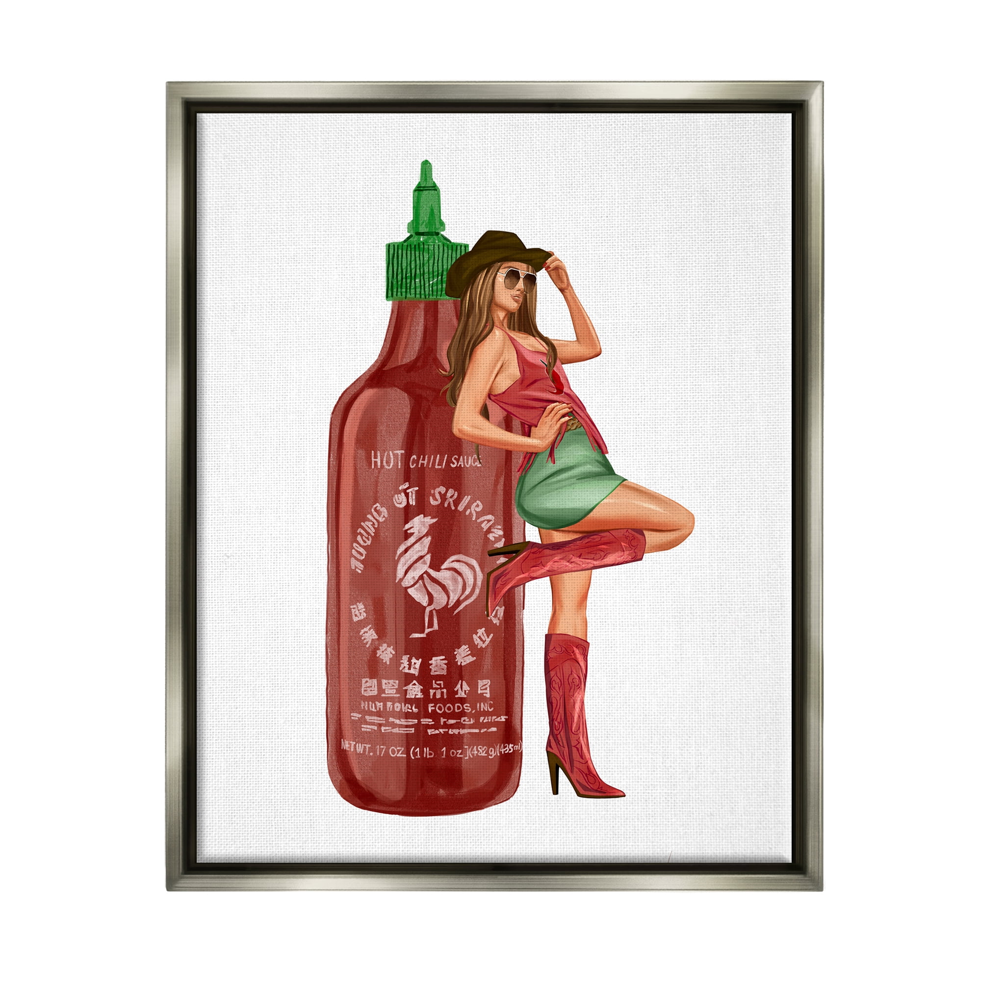 Stupell Industries Southern Girl Hot Sauce Bottle Beauty & Fashion Painting Gray Floater Framed Art Print Wall Art