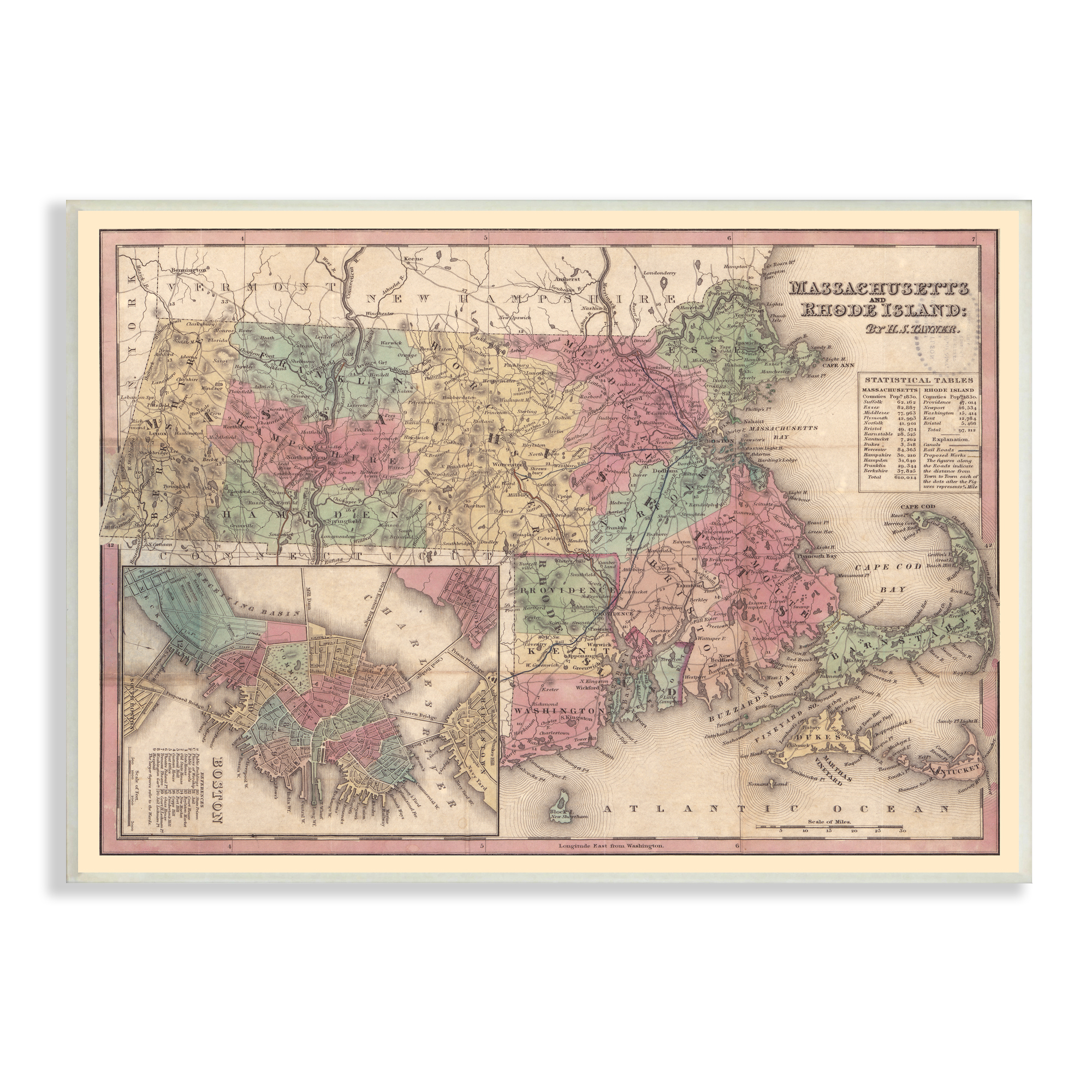 Stupell Industries Southern New England Map Massachusetts Rhode Island Cartography, 19 x 13, Design by Daphne Polselli