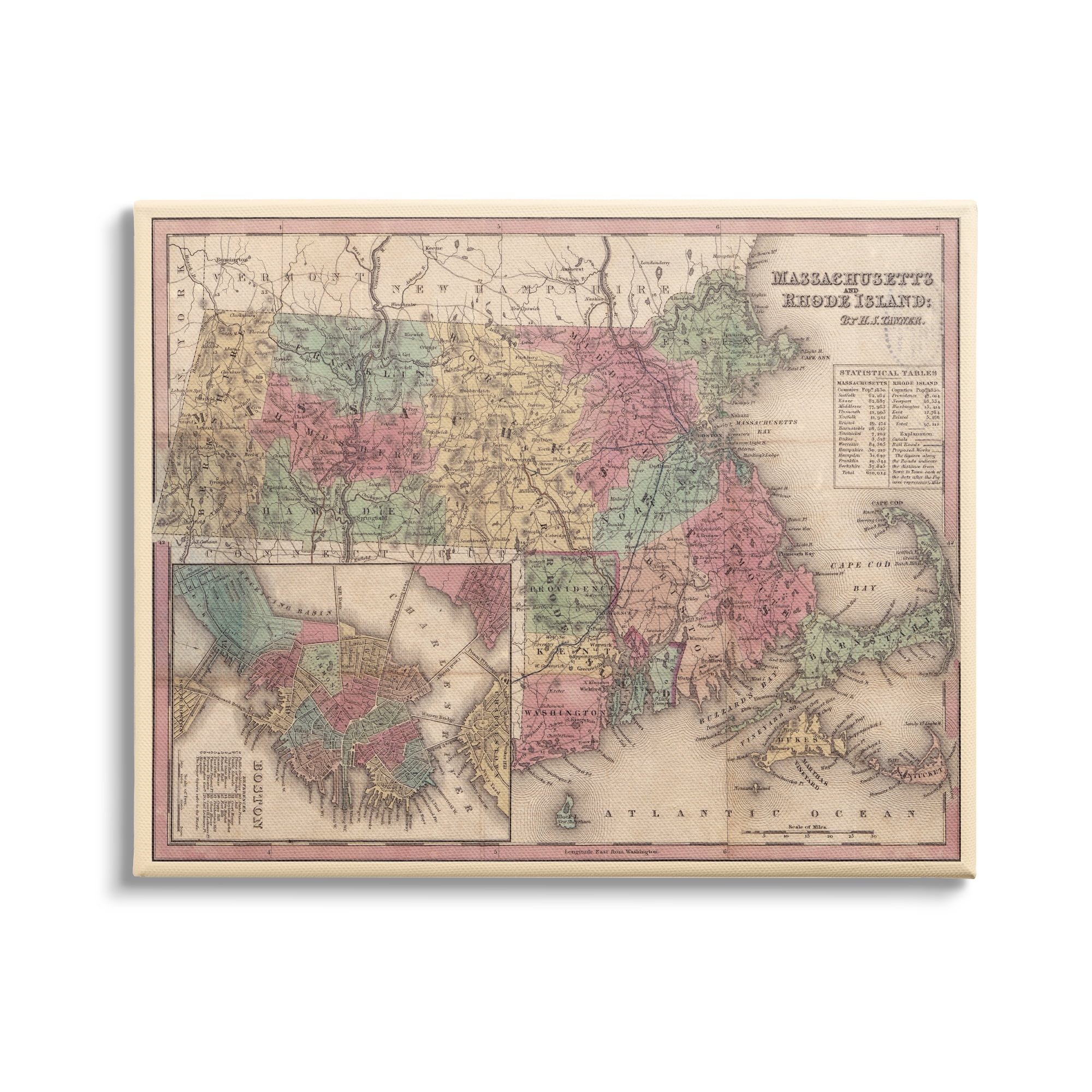 Stupell Industries Southern New England Map Massachusetts Rhode Island Cartography, 20 x 16, Design by Daphne Polselli