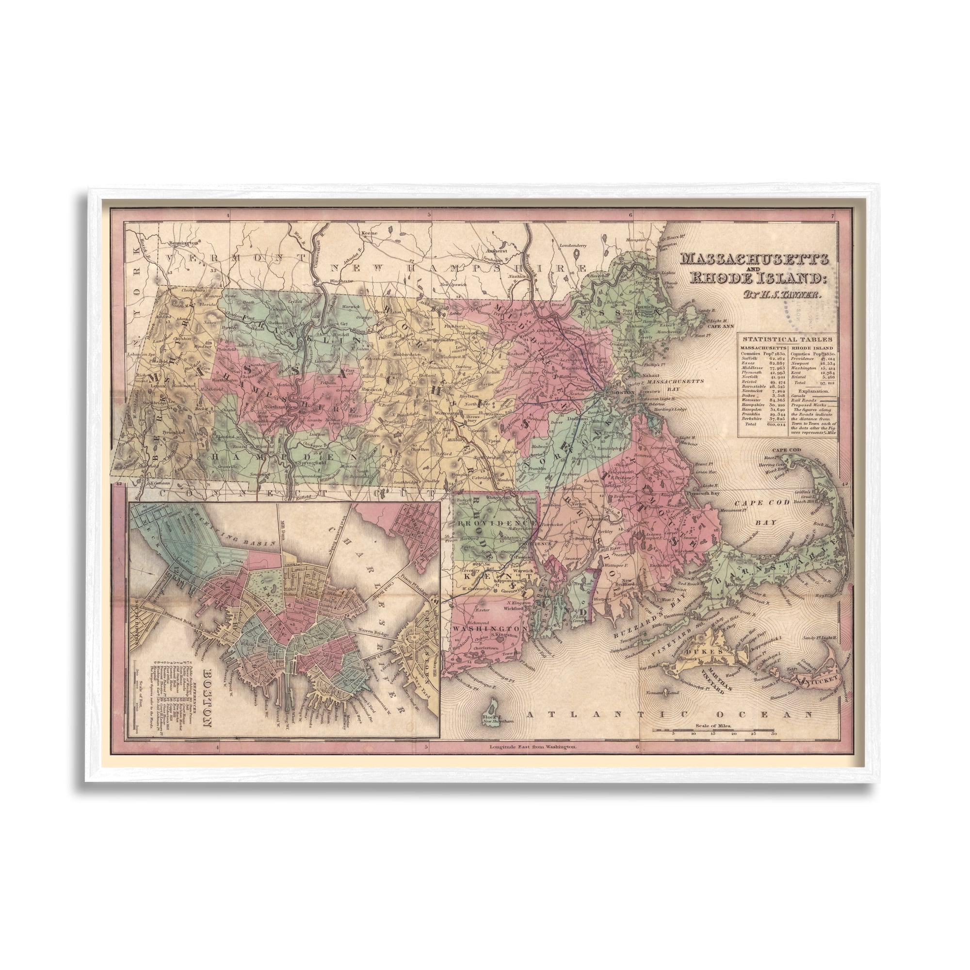 Stupell Industries Southern New England Map Massachusetts Rhode Island Cartography, 20 x 16, Design by Daphne Polselli