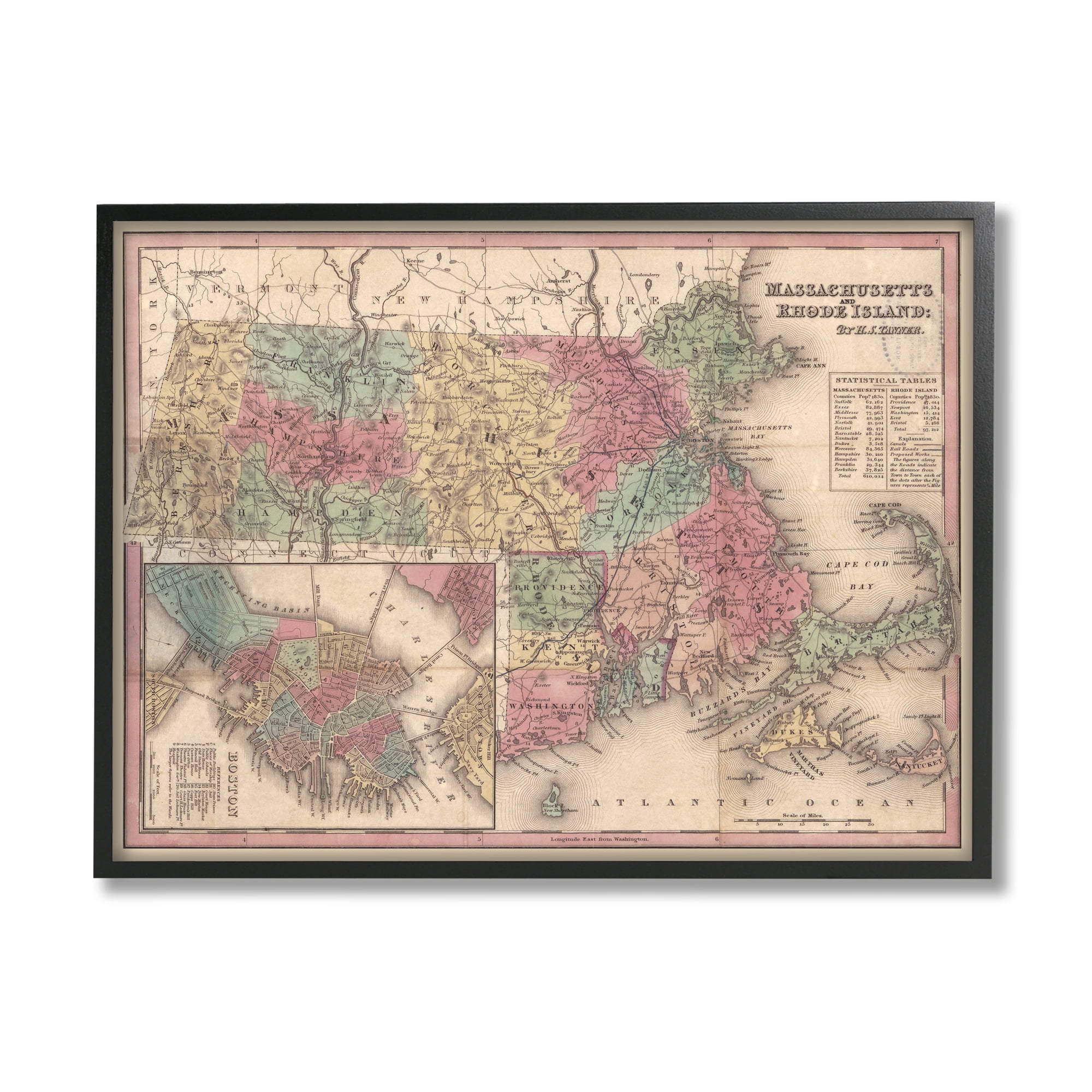 Stupell Industries Southern New England Map Massachusetts Rhode Island Cartography, 30 x 24, Design by Daphne Polselli