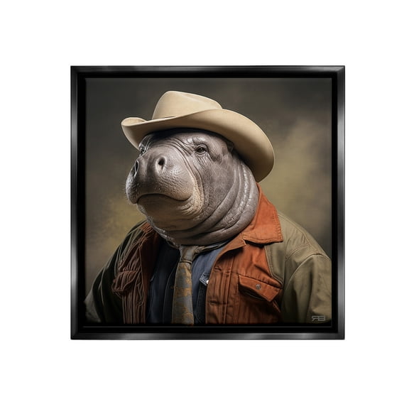 Stupell Industries Southern Sheriff Manatee Animals & Insects Painting Black Floater Framed Canvas Art Print Wall Art, 18 x 18