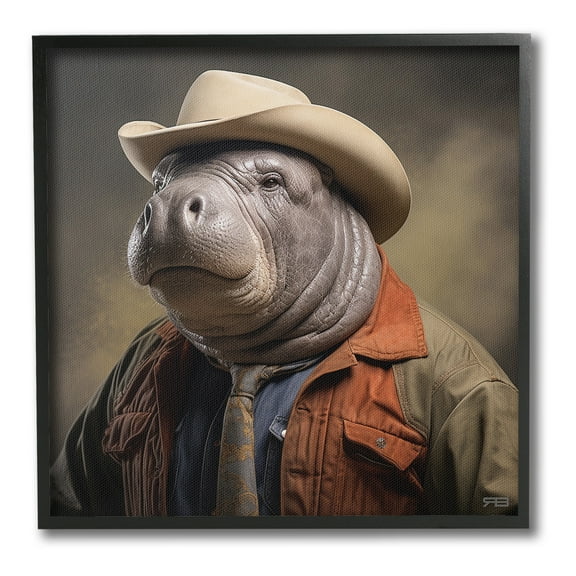 Stupell Industries Southern Sheriff Manatee Animals & Insects Painting Black Framed Art Print Wall Art, 12 x 12