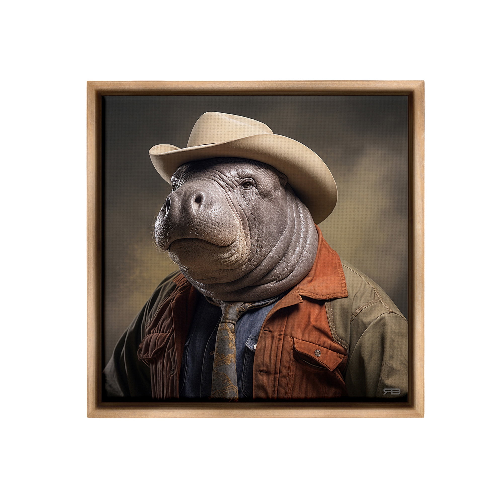 Stupell Industries Southern Sheriff Manatee Animals & Insects Painting Brown Floater Framed Canvas Art Print Wall Art, 25 x 25