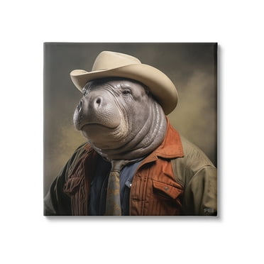 Stupell Industries Southern Sheriff Manatee Animals & Insects Painting Gallery Wrapped Canvas Art Print Wall Art, 17 x 17