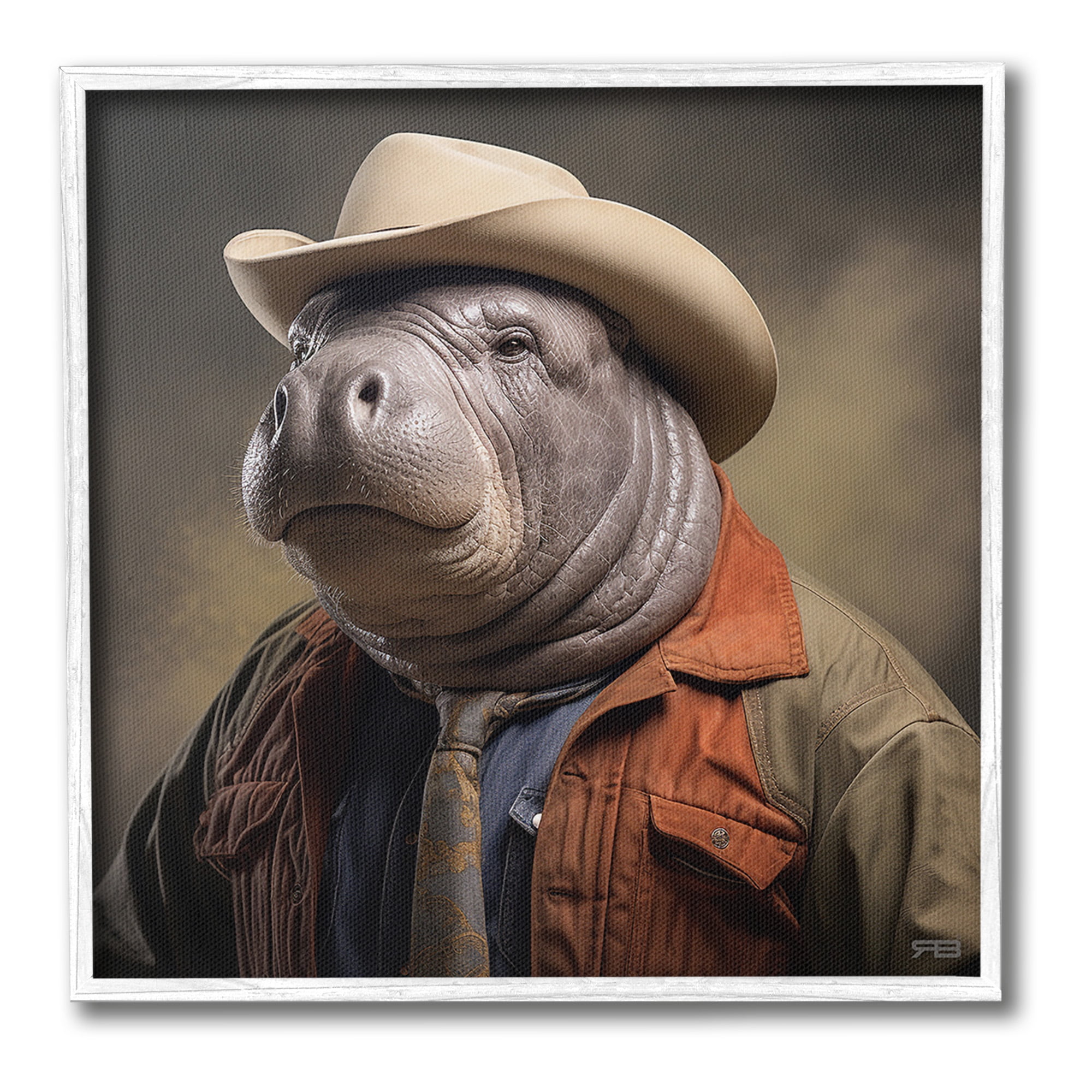 Stupell Industries Southern Sheriff Manatee Animals & Insects Painting White Framed Art Print Wall Art, 17 x 17