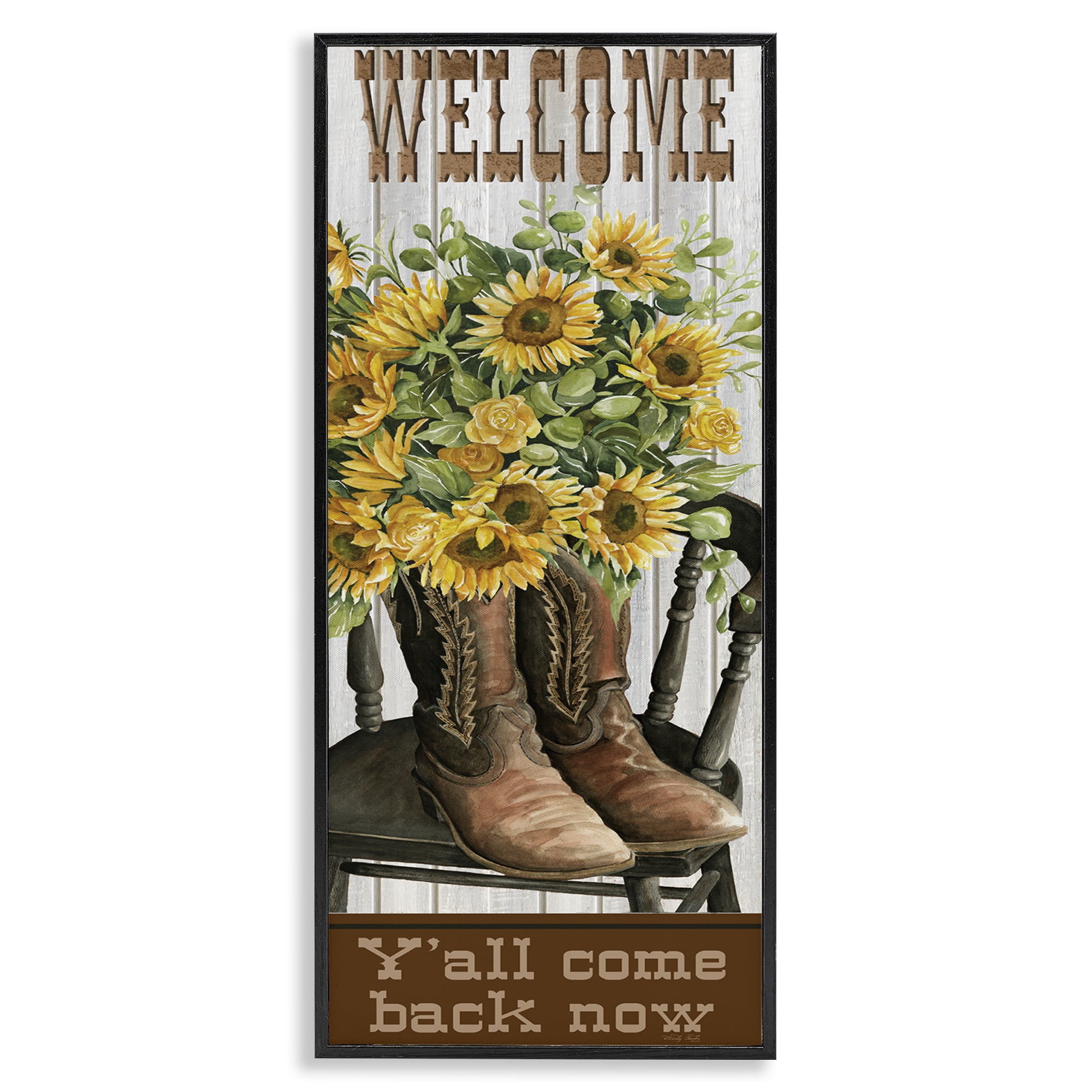 Stupell Industries Southern Welcome Phrase Plants & Flowers Painting Black Framed Art Print Wall Art, 13 x 30
