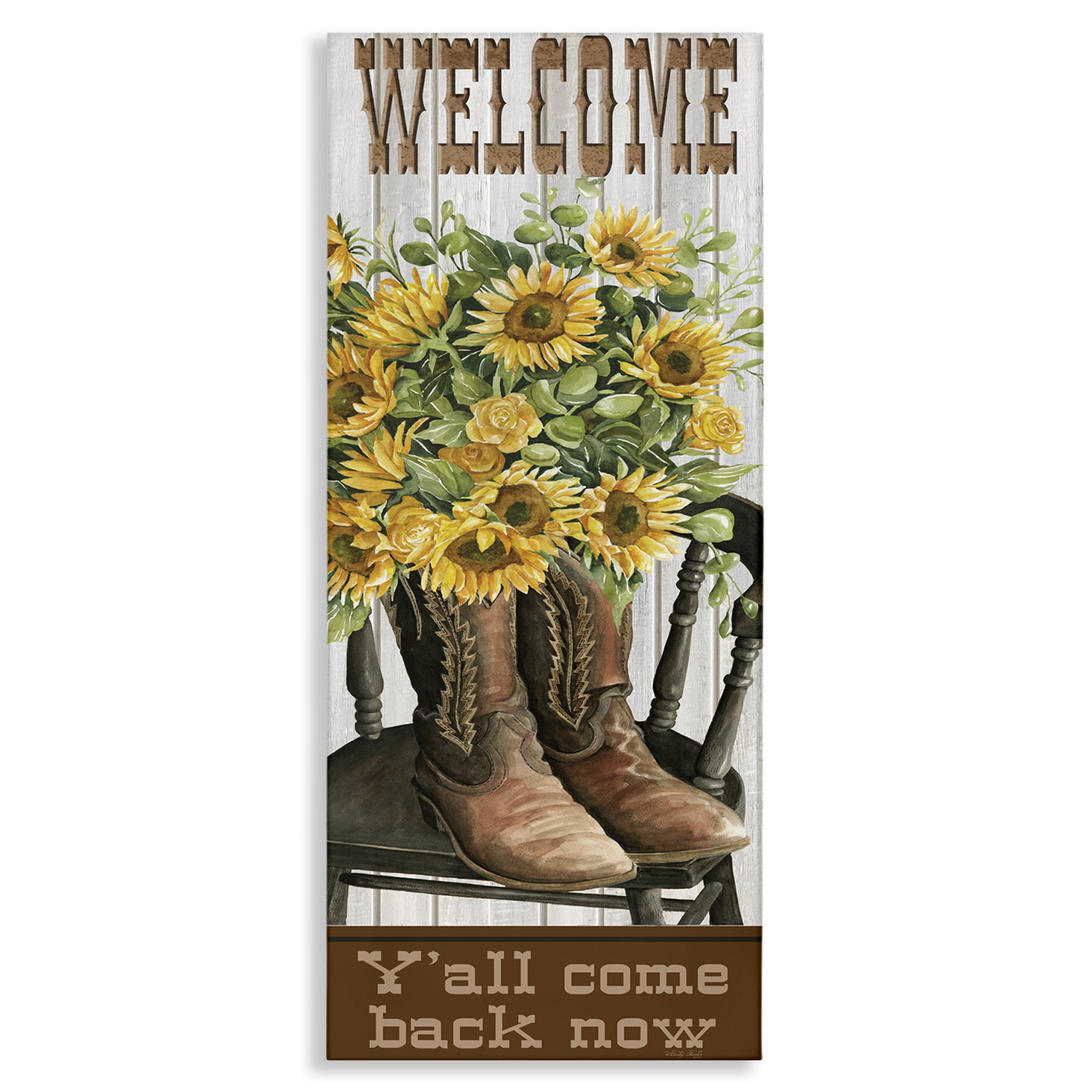 Stupell Industries Southern Welcome Phrase Plants & Flowers Painting Wrapped Canvas Art Print Wall Art, 17 x 40