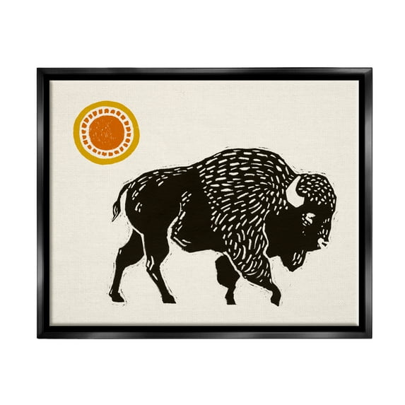 Stupell Industries Southwestern Bison Portrait Animals & Insects Painting Black Floater Framed Canvas Art Print Wall Art, 21 x 17