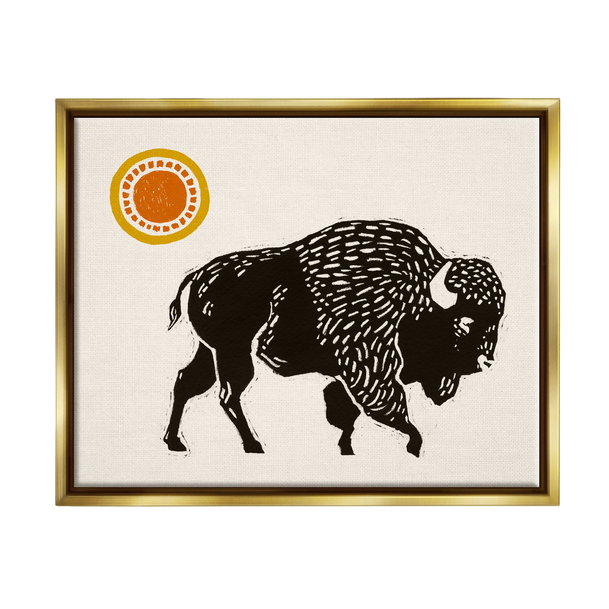 Stupell Industries Southwestern Bison Portrait Animals & Insects Painting Gold Floater Framed Canvas Art Print Wall Art, 21 x 17