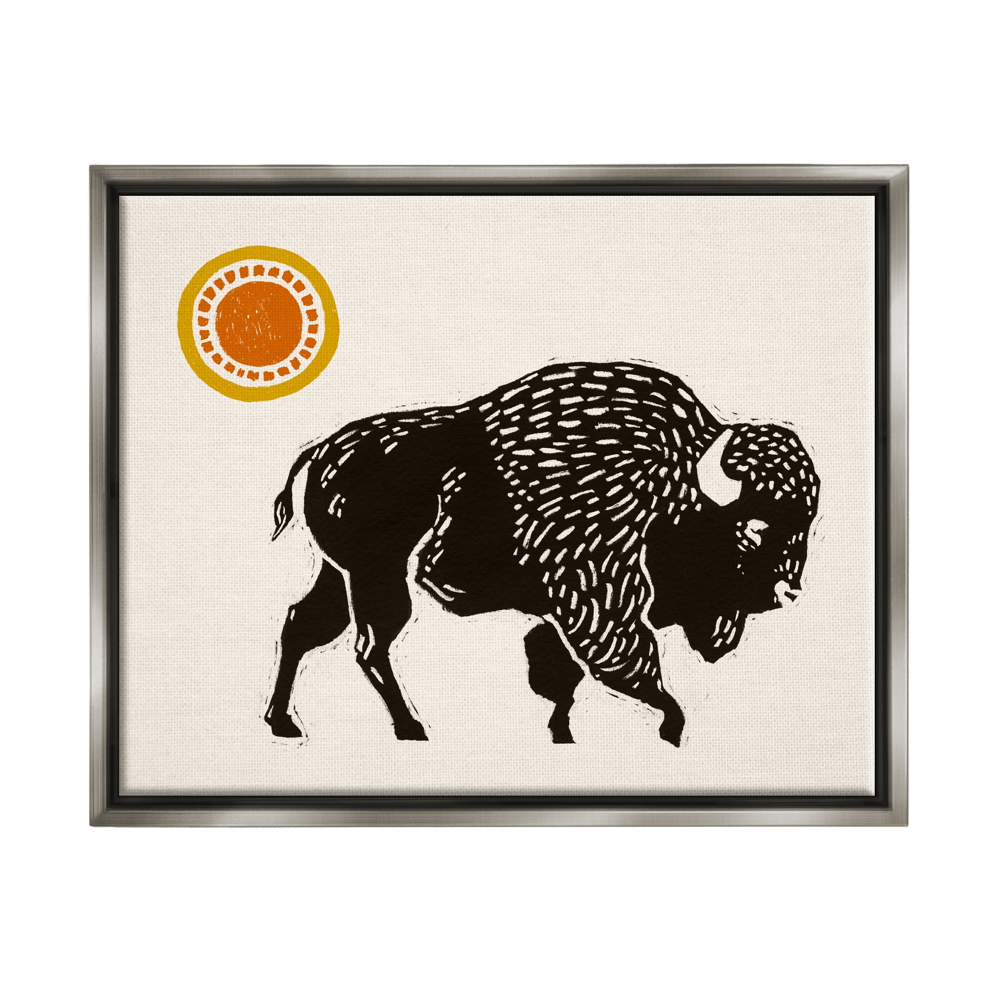 Stupell Industries Southwestern Bison Portrait Animals & Insects Painting Gray Floater Framed Canvas Art Print Wall Art, 31 x 25