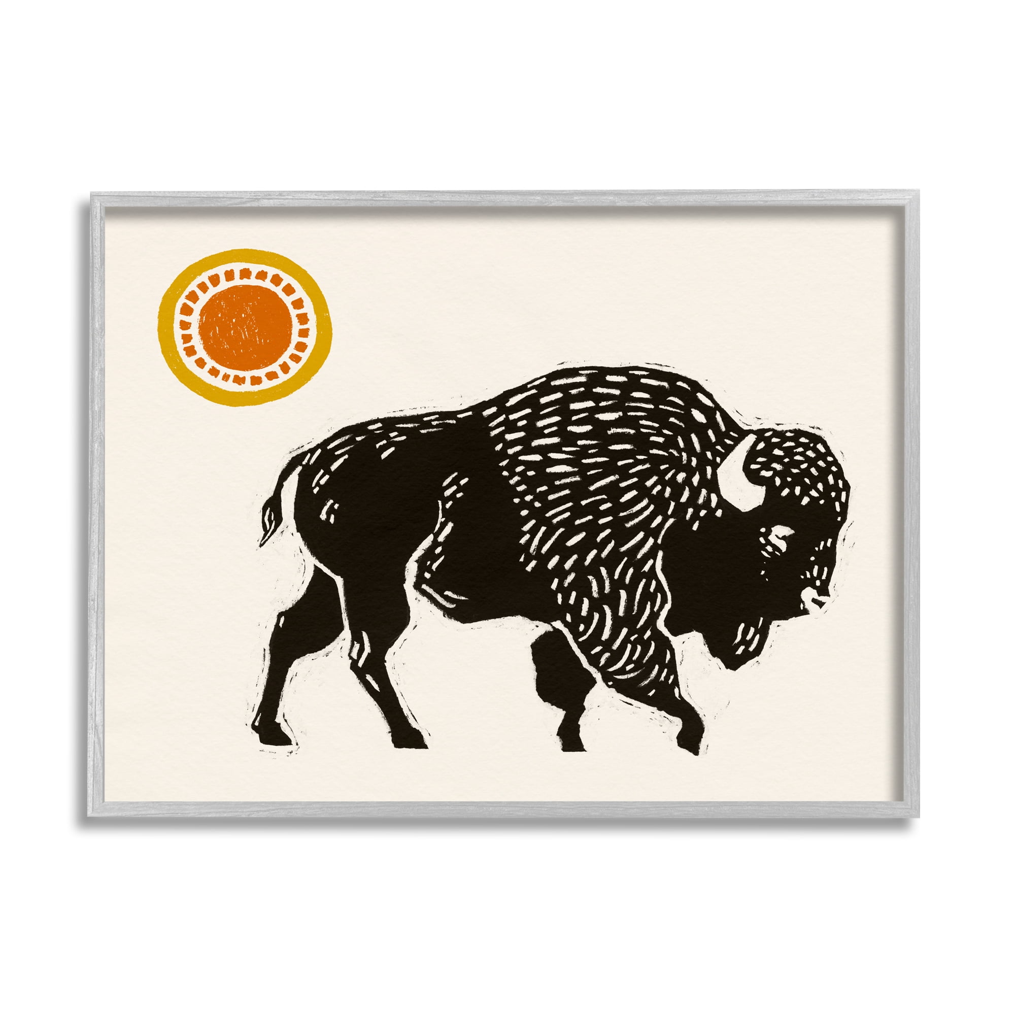 Stupell Industries Southwestern Bison Portrait Animals & Insects Painting Gray Framed Art Print Wall Art, 20 x 16