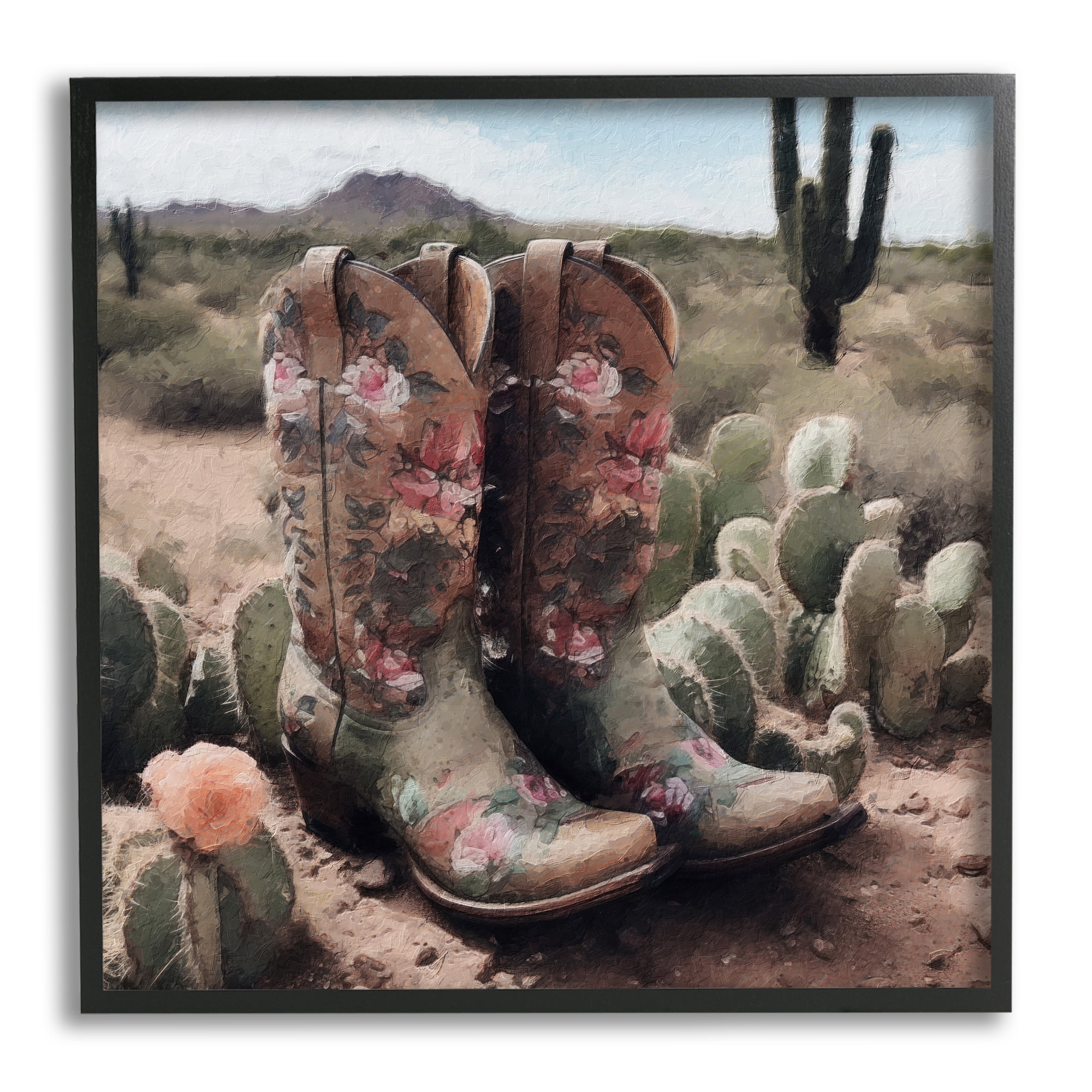 Stupell Industries Southwestern Boots Landscape Beauty & Fashion Painting Black Framed Art Print Wall Art, 17 x 17