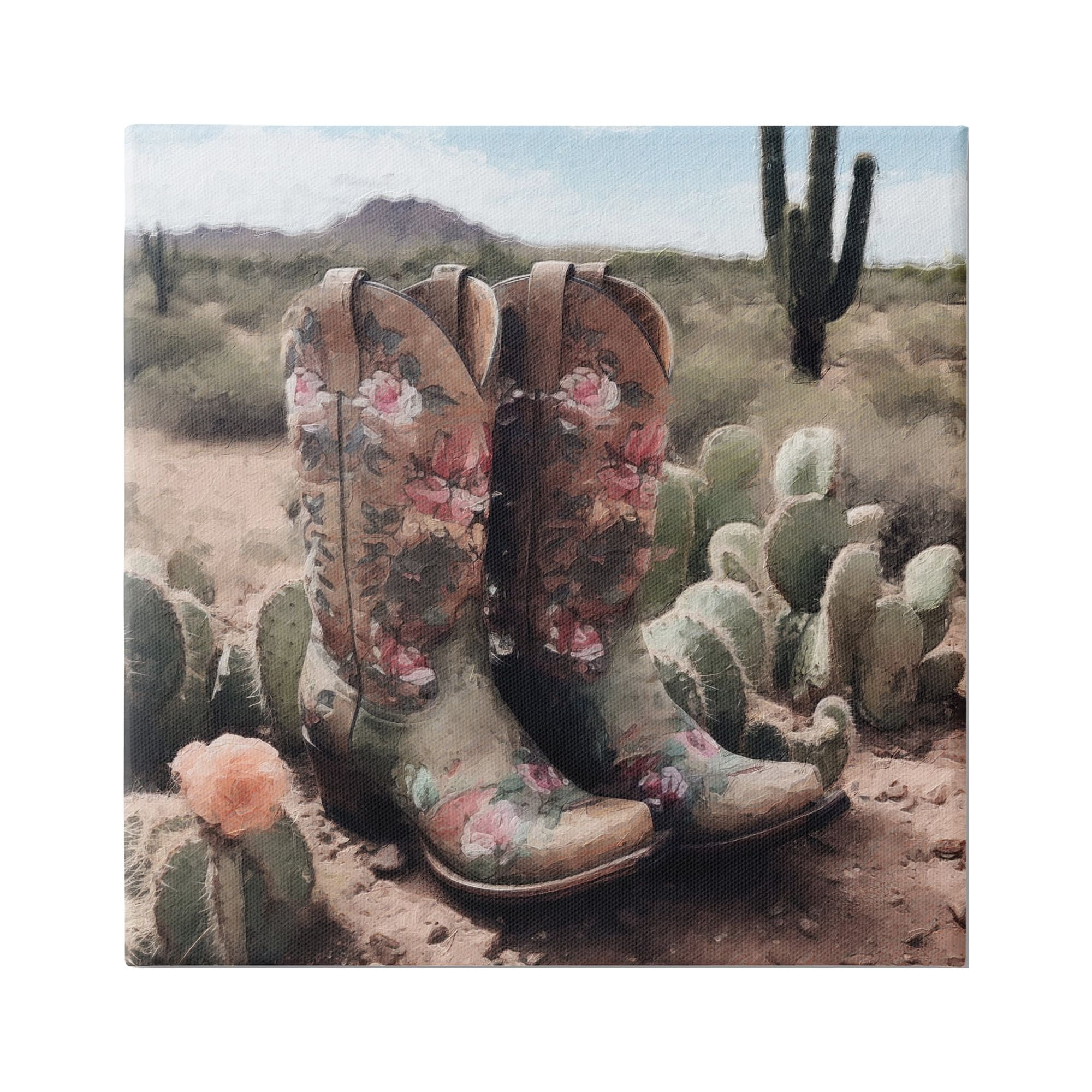 Southwestern Floral Boots Landscape Canvas Wall Art, 17 x 17