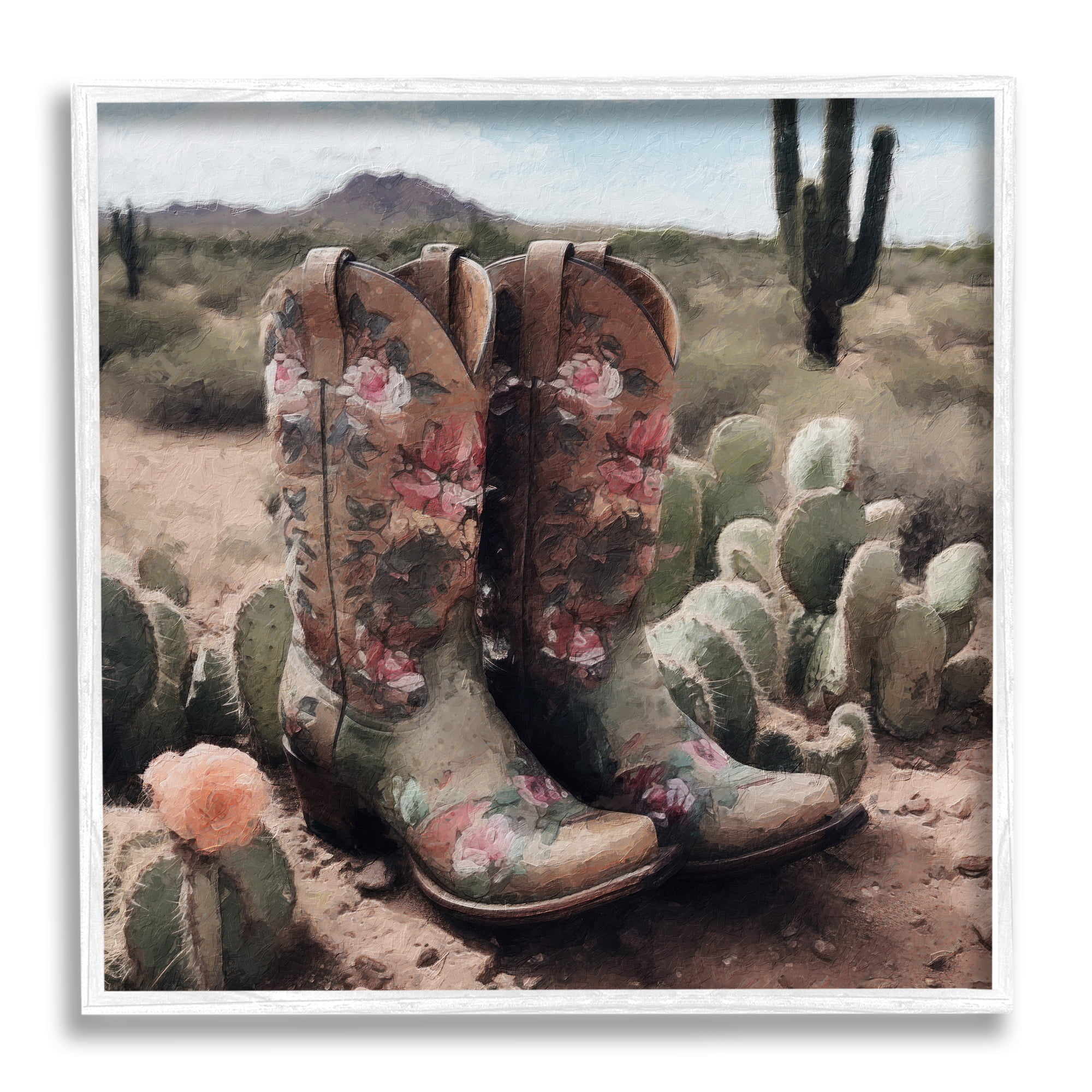 Stupell Industries Southwestern Boots Landscape Beauty & Fashion Painting White Framed Art Print Wall Art, 12 x 12