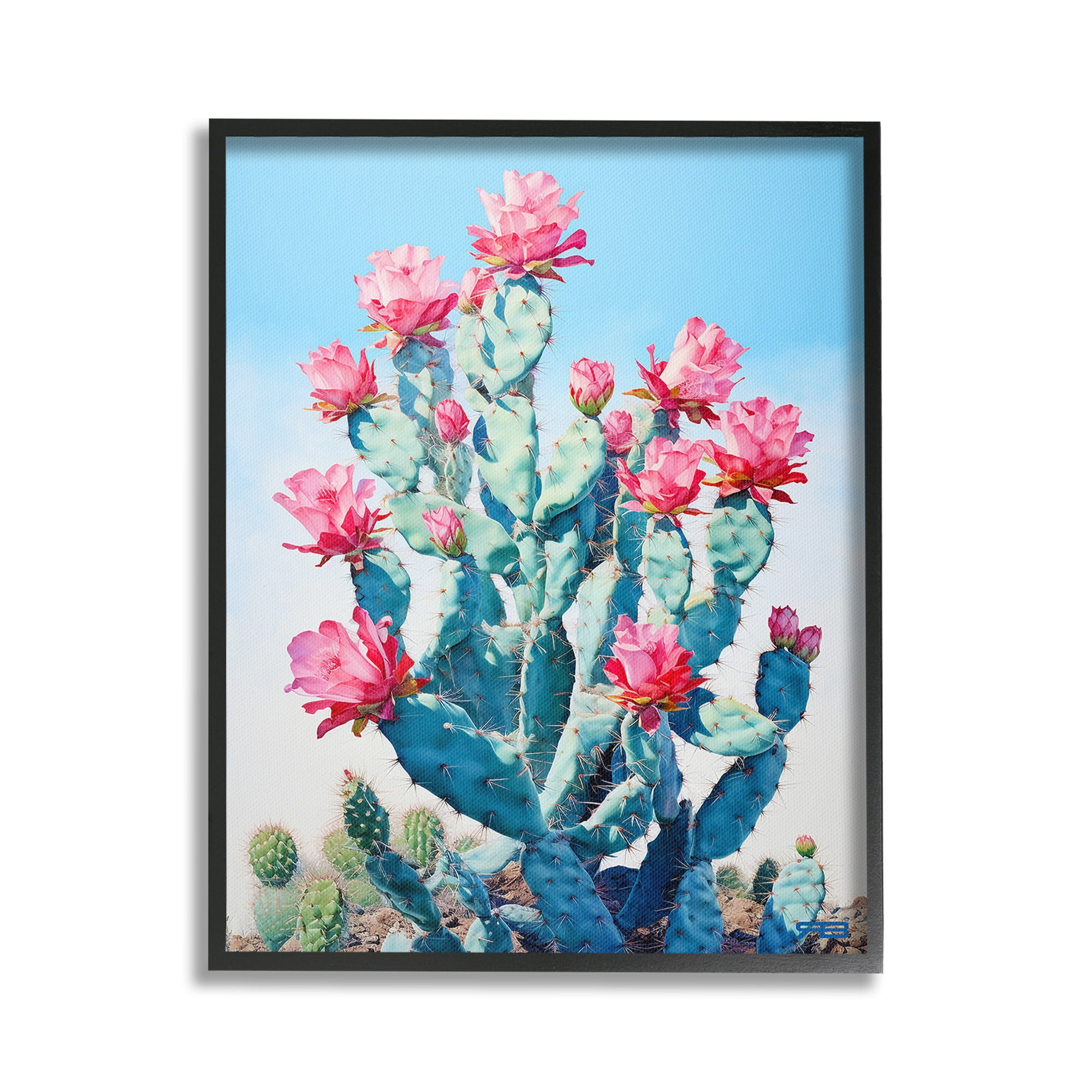 Stupell Industries Southwestern Cactus Flowers Botanical & Floral Painting Black Framed Art Print Wall Art, 24 x 30
