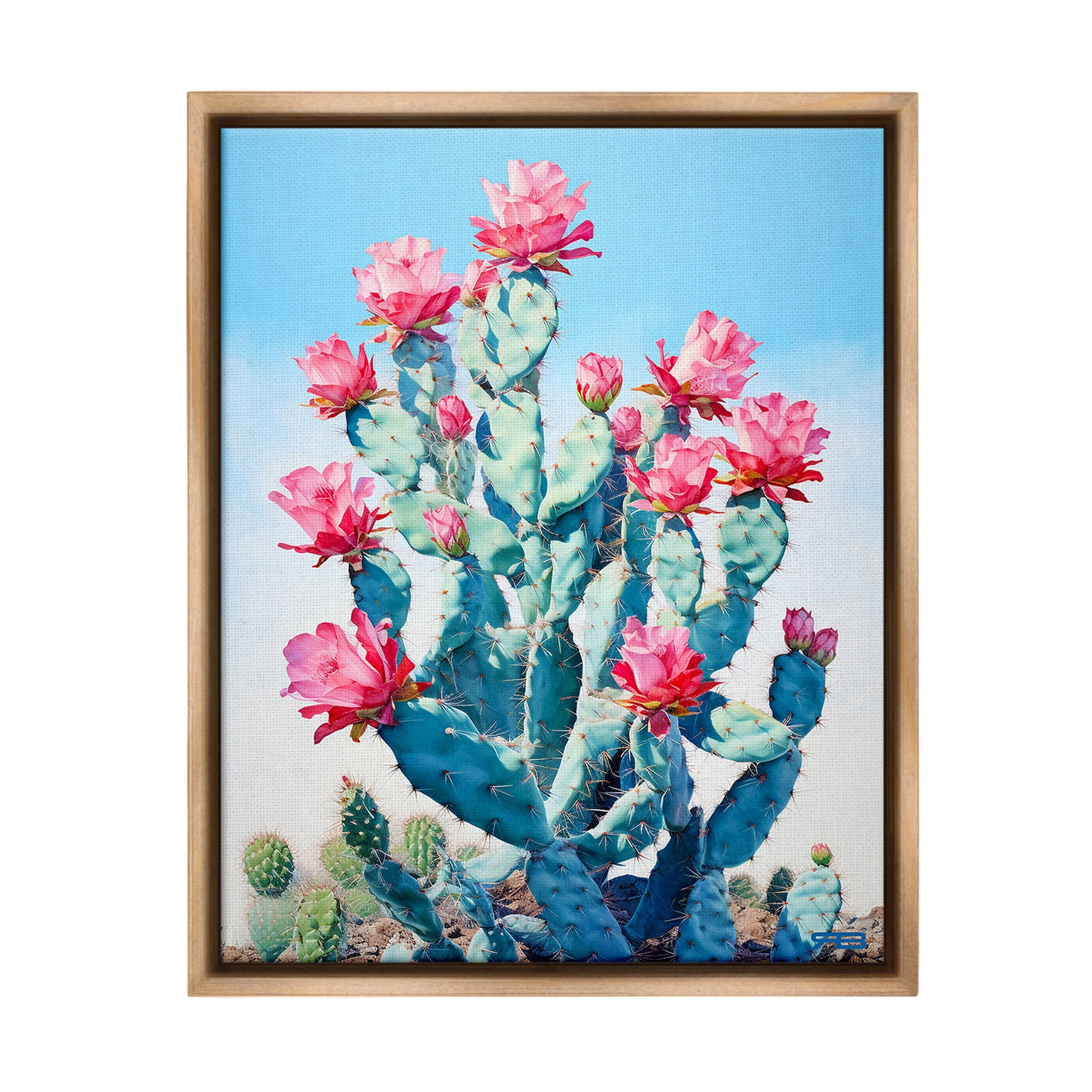 Stupell Industries Southwestern Cactus Flowers Botanical & Floral Painting Brown Floater Framed Canvas Art Print Wall Art, 25 x 31