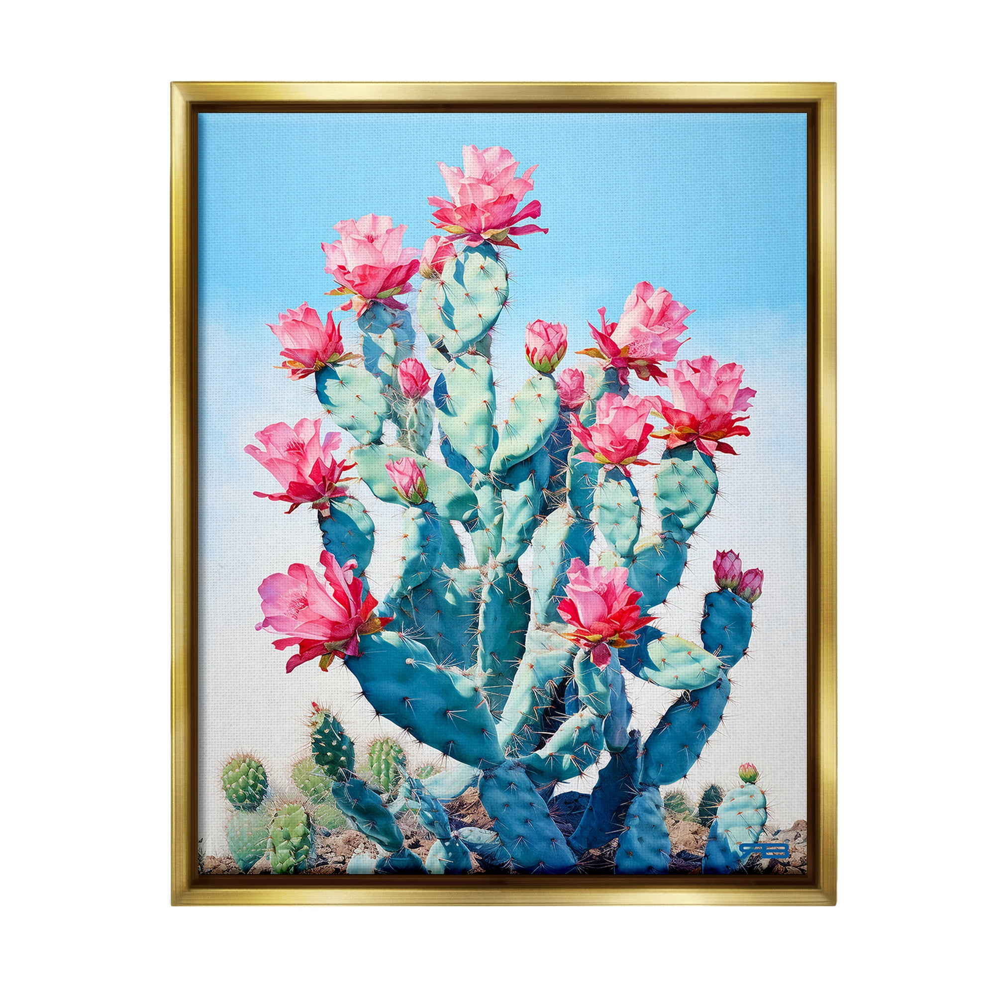 Stupell Industries Southwestern Cactus Flowers Botanical & Floral Painting Gold Floater Framed Canvas Art Print Wall Art, 25 x 31