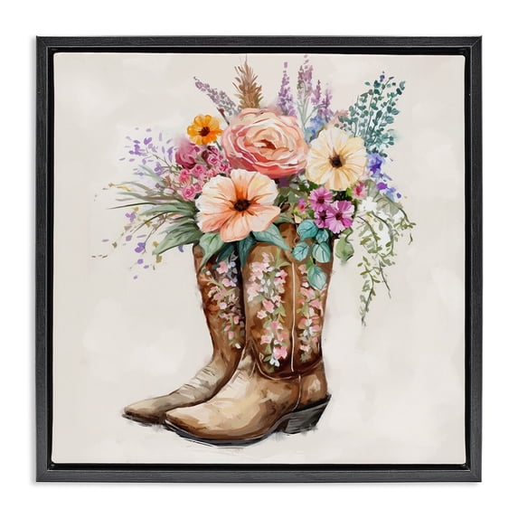 Stupell Industries Southwestern Country Cowboy Boots Bouquet Black Floating Frame Canvas Art, 18 x 18, by Ziwei Li