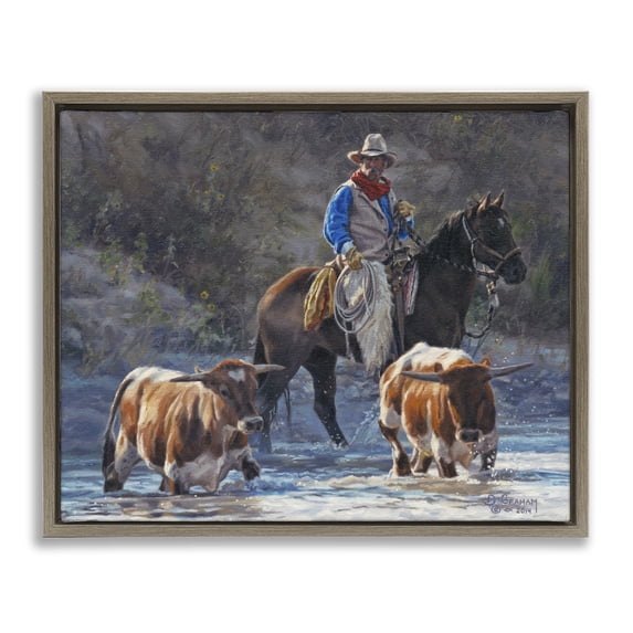 Stupell Industries Southwestern Cowboy Crossing River Brown Floating Frame Canvas Art, 21 x 17, by David Graham