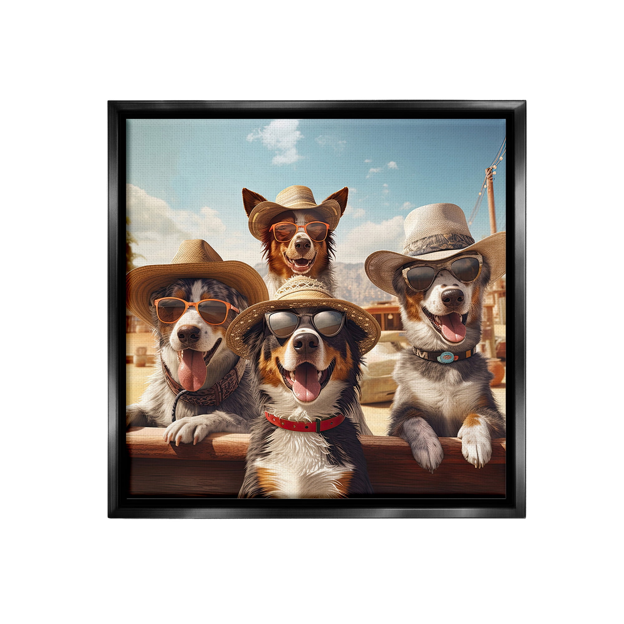 Stupell Industries Southwestern Cowboy Dogs Animals & Insects Painting Black Floater Framed Canvas Art Print Wall Art, 25 x 25