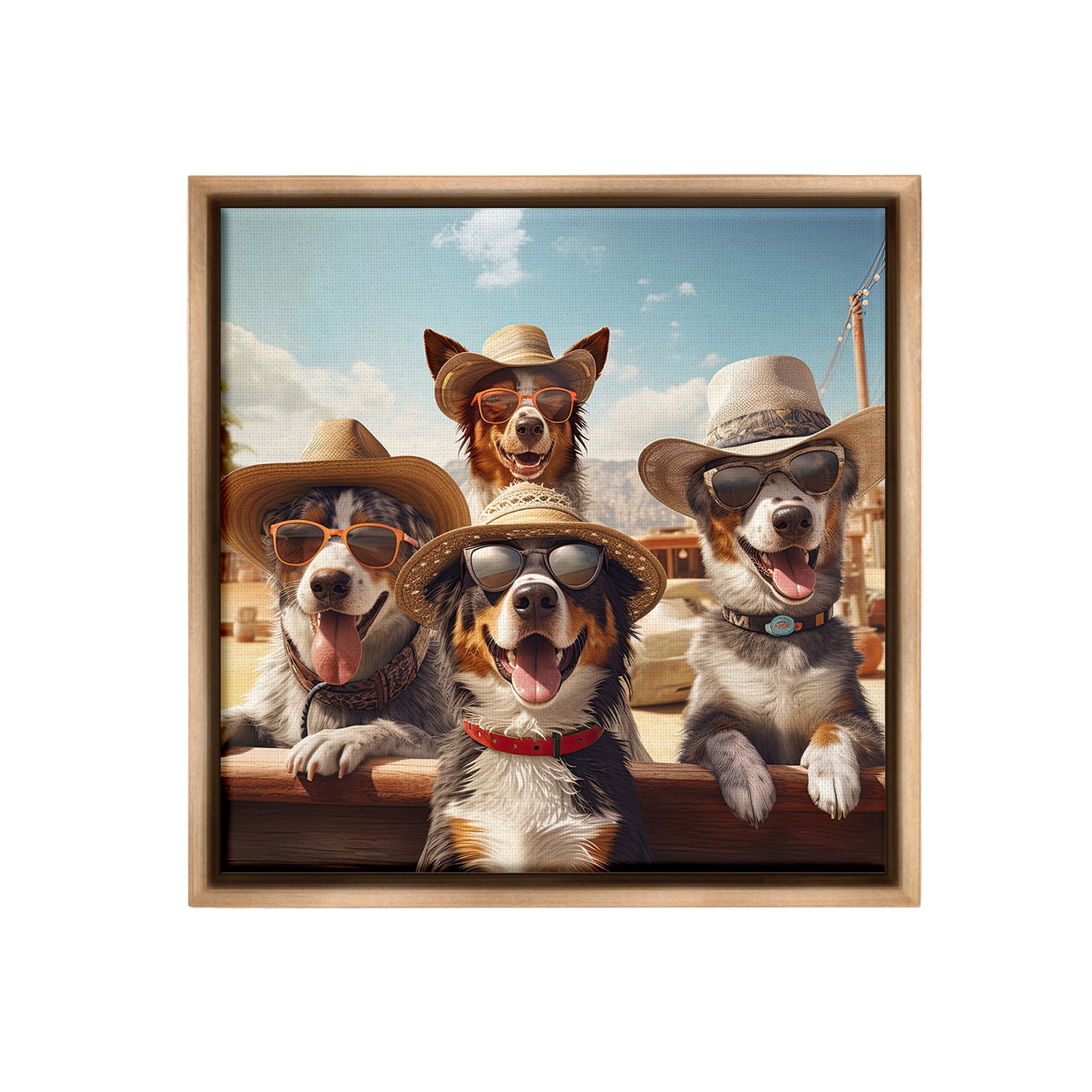 Stupell Industries Southwestern Cowboy Dogs Animals & Insects Painting Brown Floater Framed Canvas Art Print Wall Art, 25 x 25